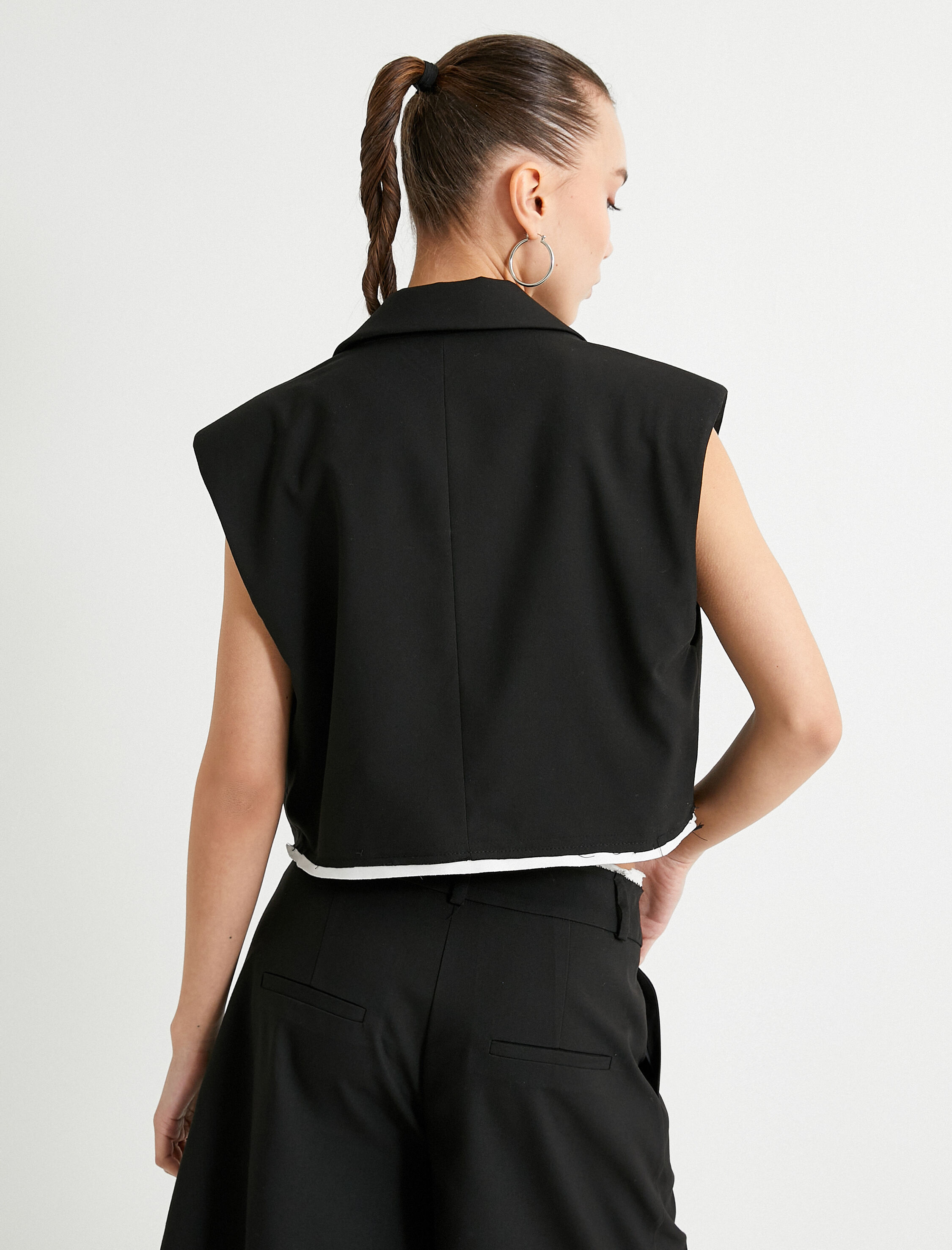   Crop Yelek Vatkalı Kruvaze Düğmeli Cep Detaylı