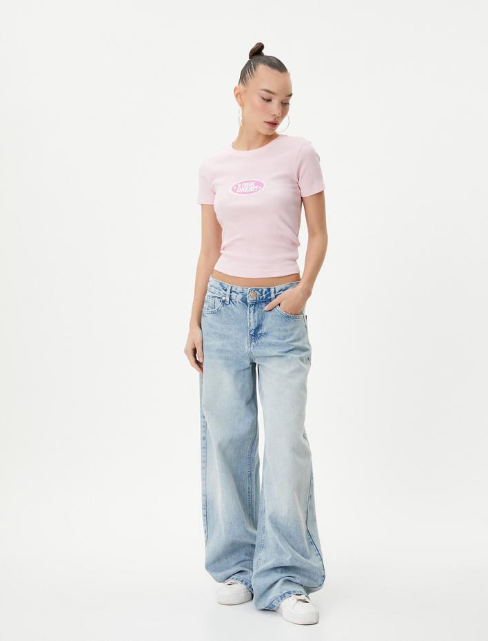  Kısa Kollu Tişört Baskılı Bisiklet Yaka Pamuklu Slim Fit