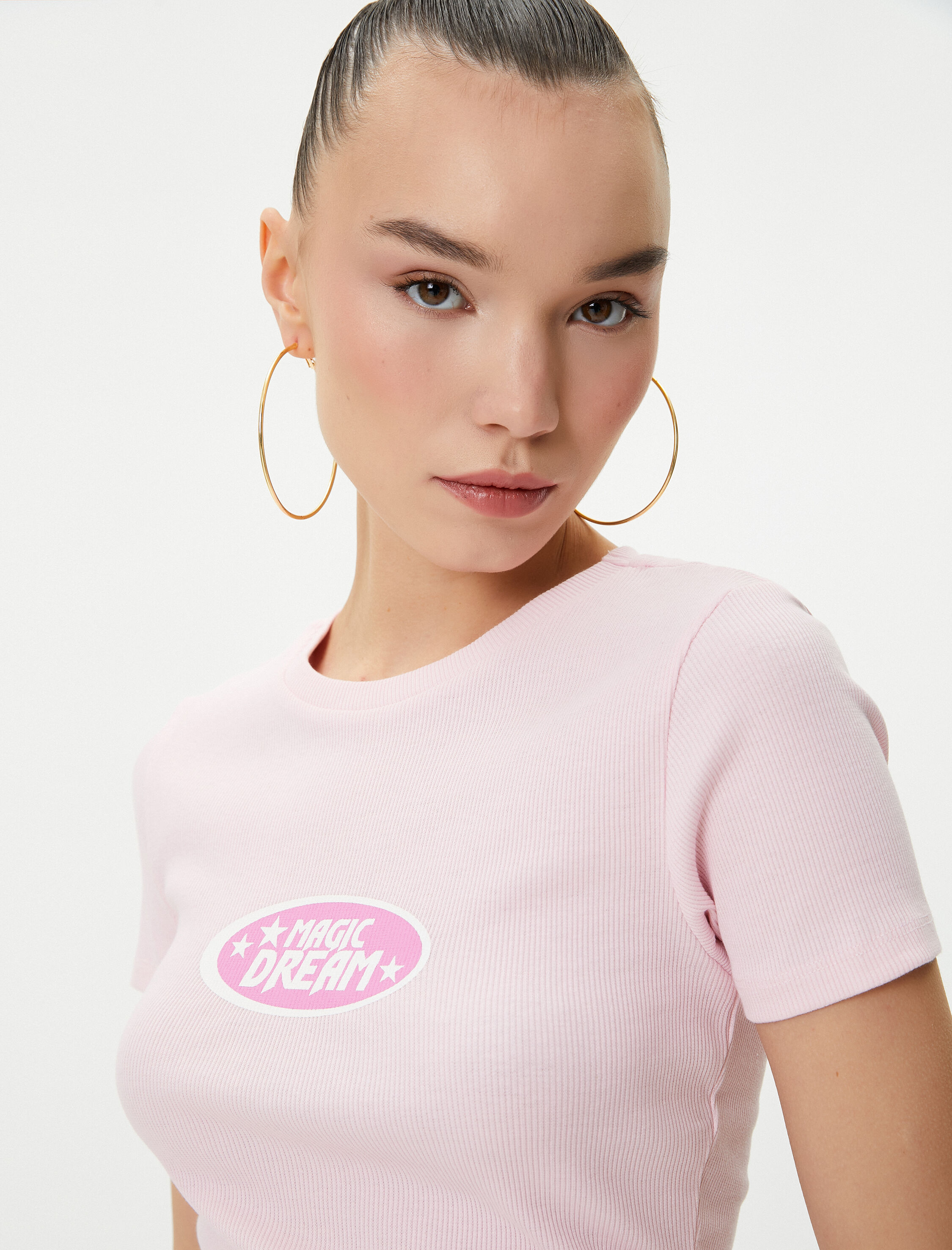   Kısa Kollu Tişört Baskılı Bisiklet Yaka Pamuklu Slim Fit