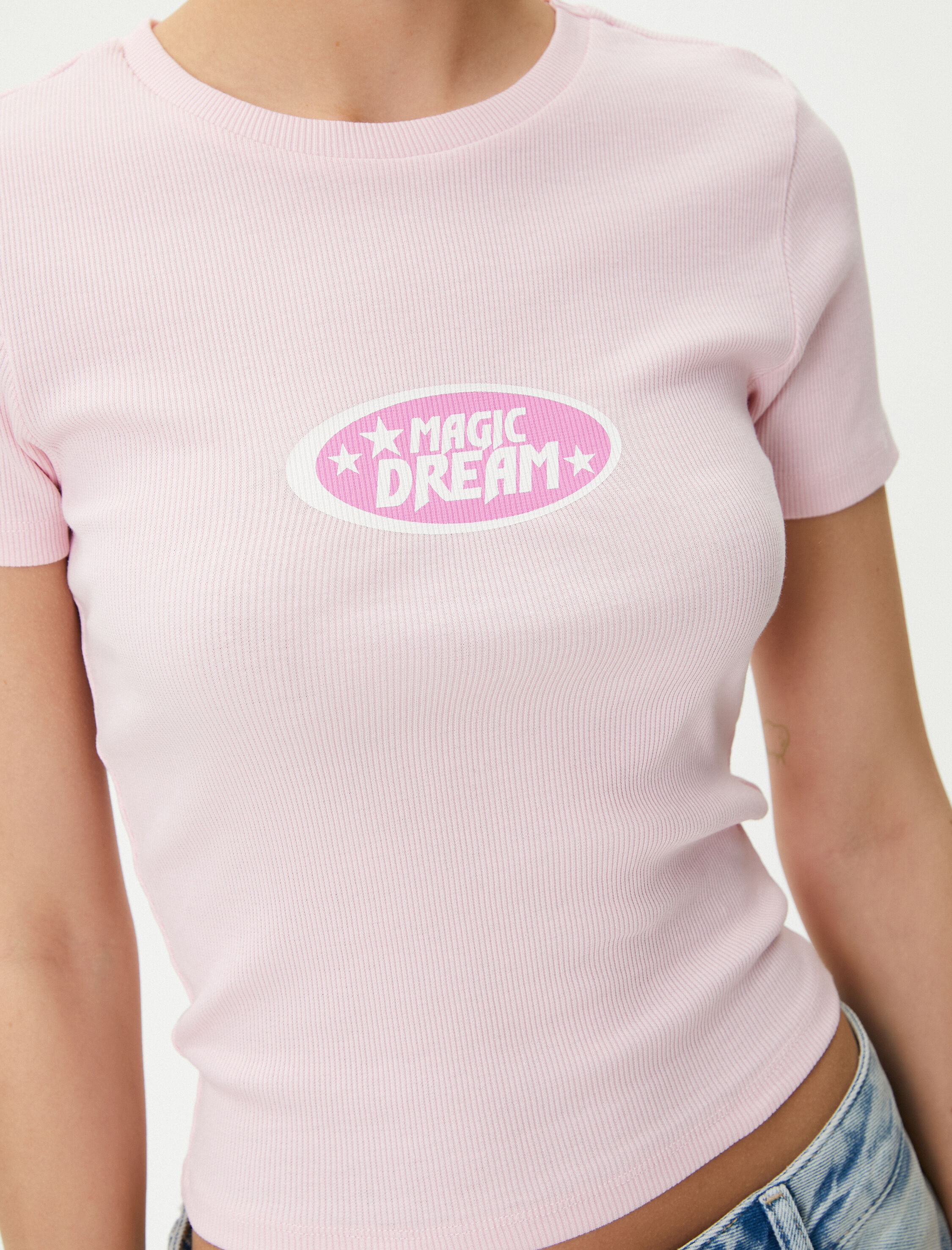   Kısa Kollu Tişört Baskılı Bisiklet Yaka Pamuklu Slim Fit