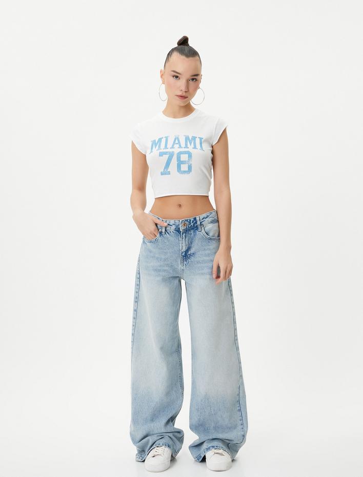  Kolej Crop Tişört Kısa Kollu Bisiklet Yaka Pamuklu