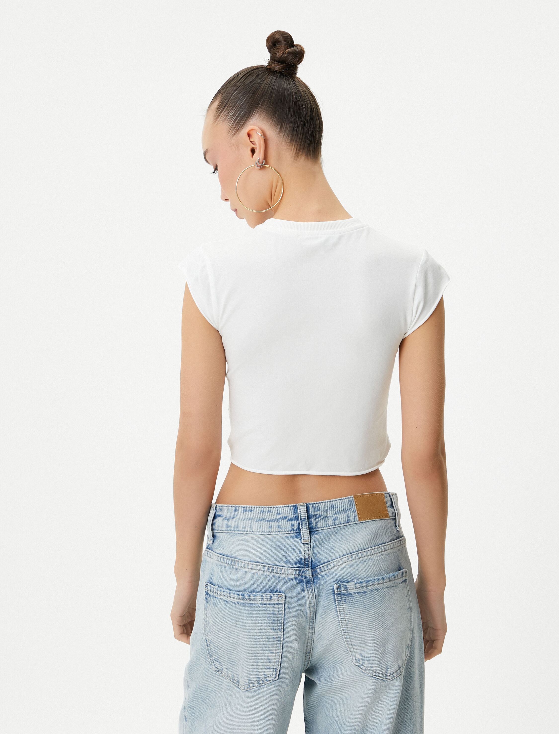   Kolej Crop Tişört Kısa Kollu Bisiklet Yaka Pamuklu