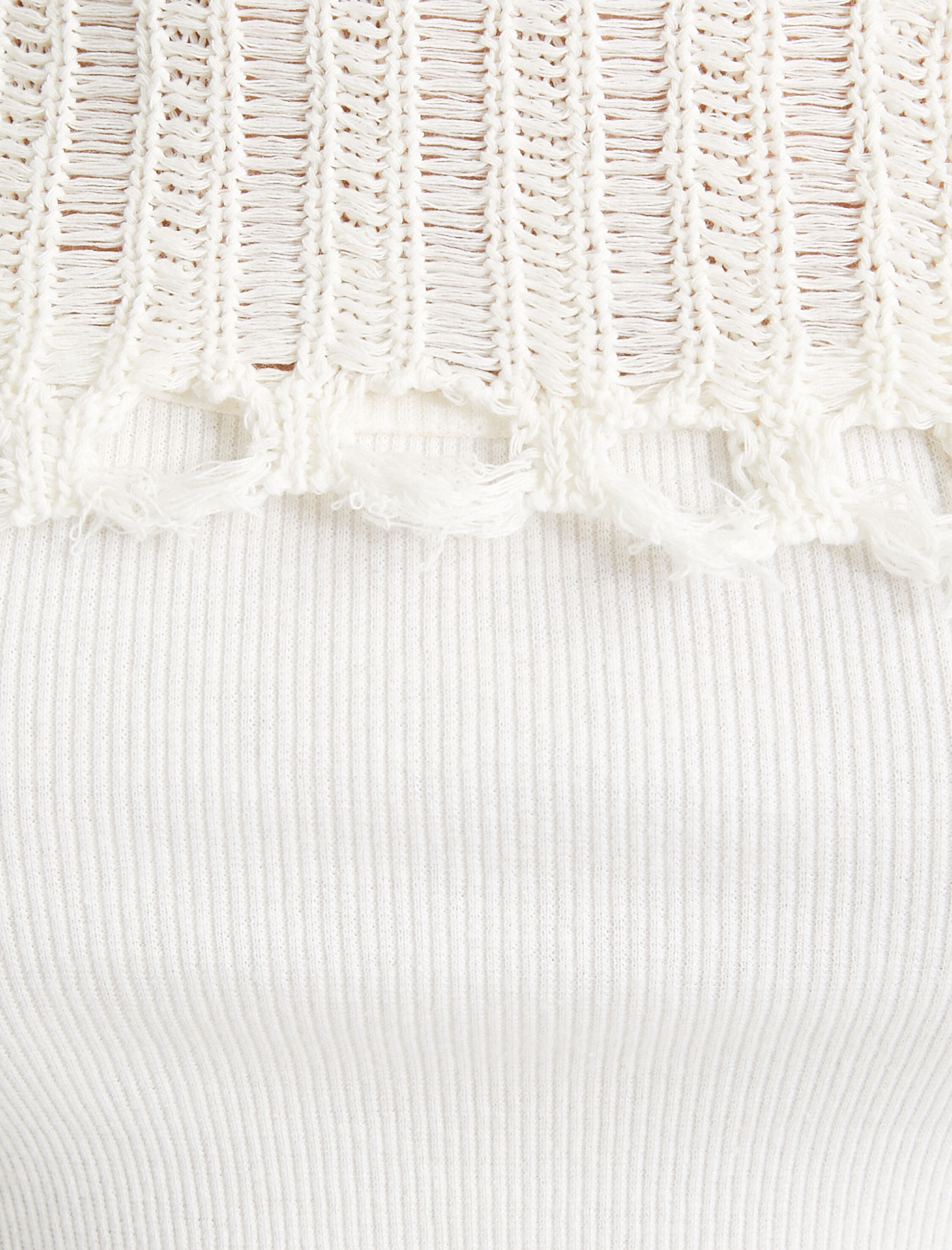   Yıpratılmış Ajurlu Crop Kazak Uzun Kollu Yuvarlak Yaka