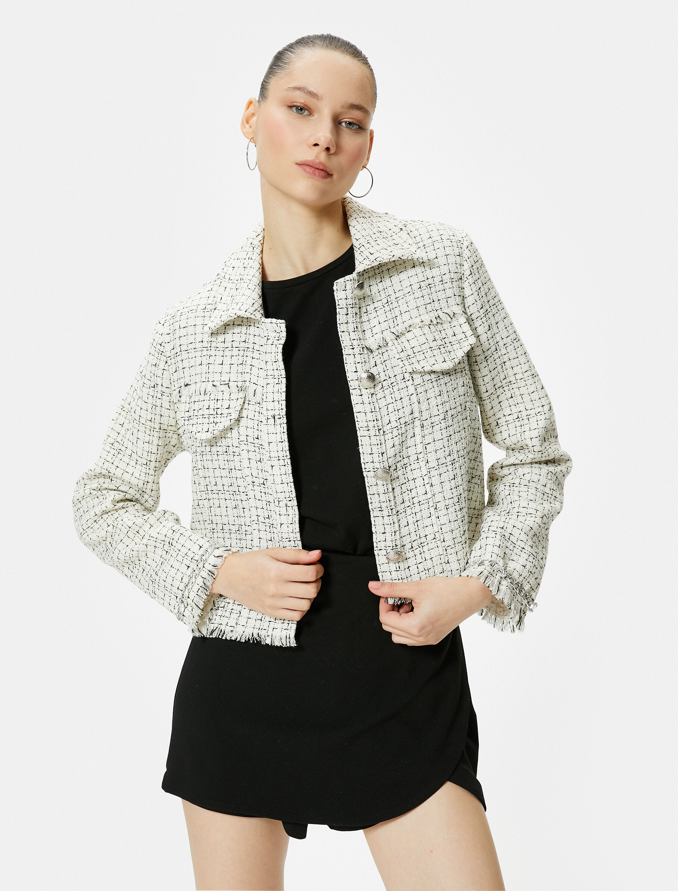   Tüvit Gömlek Ceket Gümüş Düğme Detaylı Kapaklı Cepli