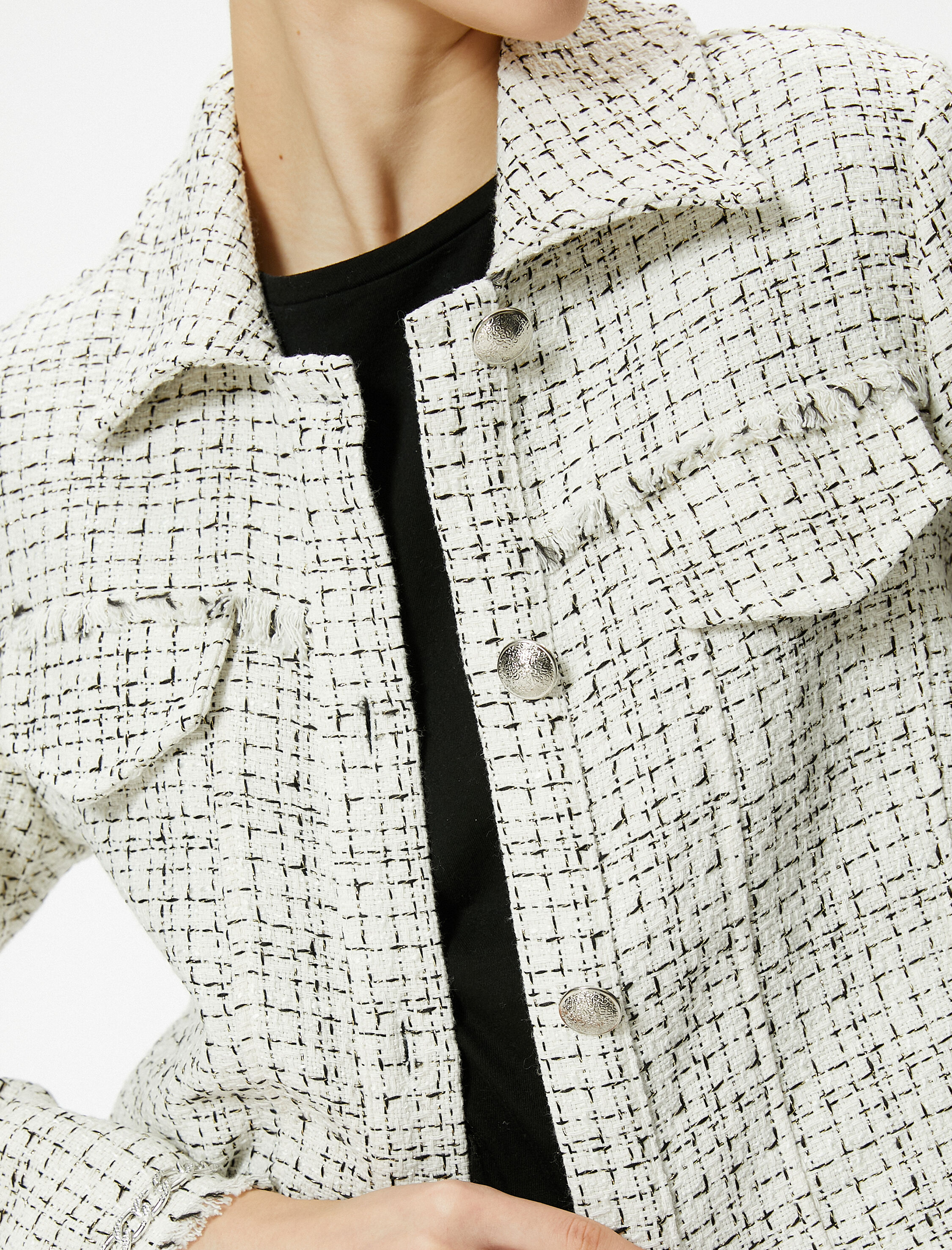   Tüvit Gömlek Ceket Gümüş Düğme Detaylı Kapaklı Cepli