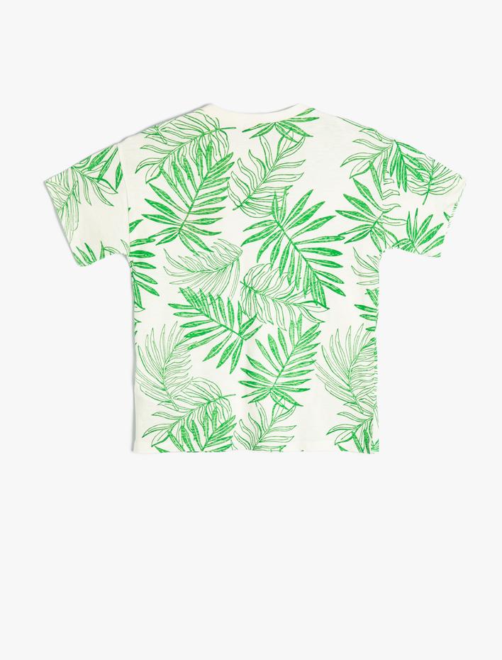 Erkek Çocuk Tişört Bisiklet Yaka Kısa Kollu Tropik Baskılı Pamuklu