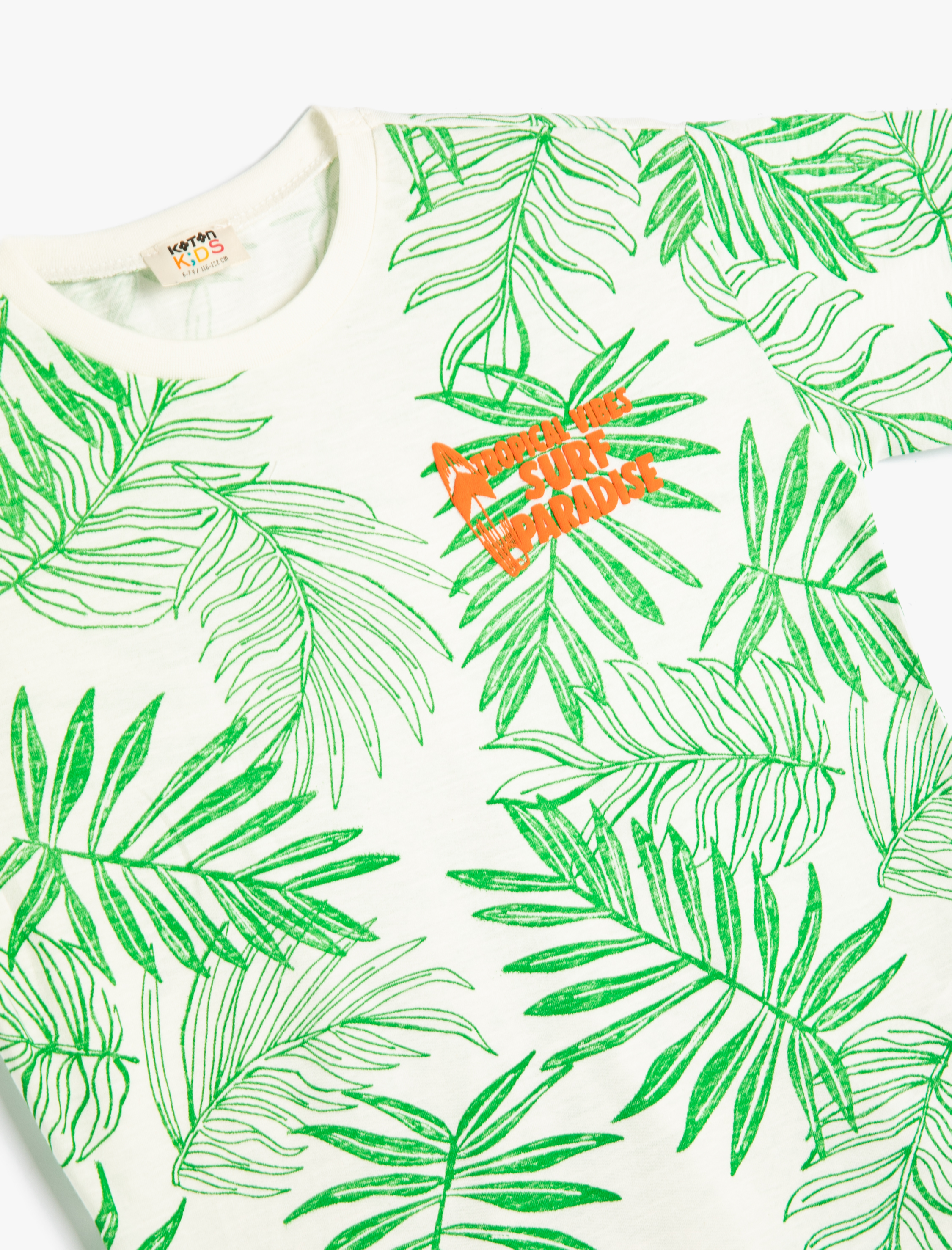  Erkek Çocuk Tişört Bisiklet Yaka Kısa Kollu Tropik Baskılı Pamuklu