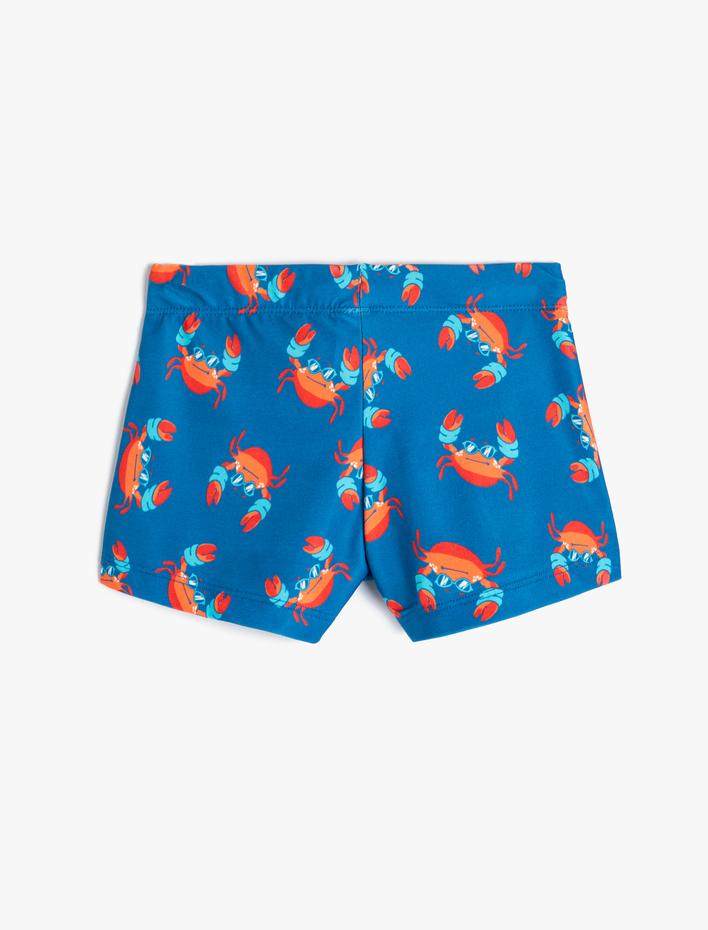Erkek Çocuk Deniz Şortu Yengeç Baskılı Beli Bağlamalı