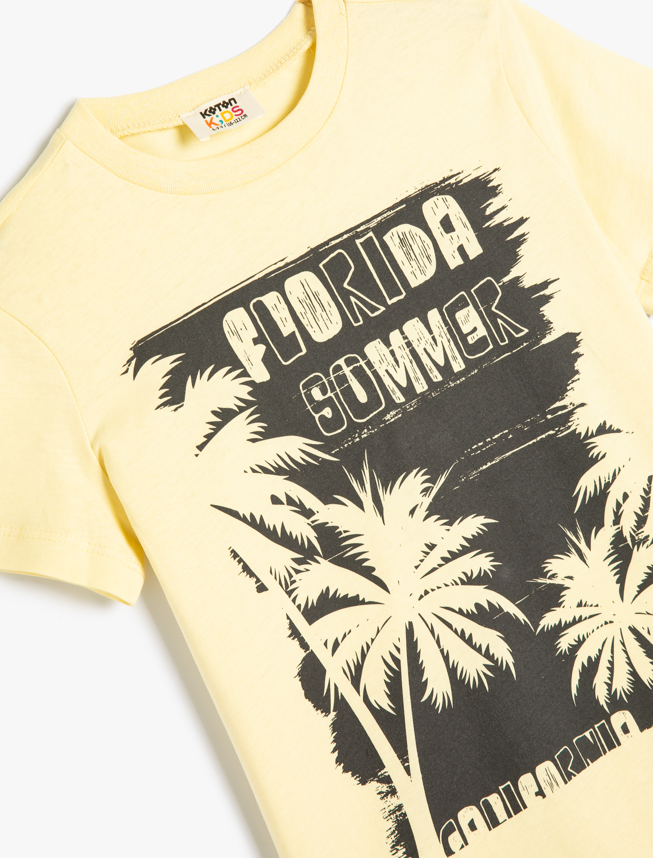  Erkek Çocuk Tişört Palmiye Baskılı Kısa Kollu Bisiklet Yaka Pamuklu