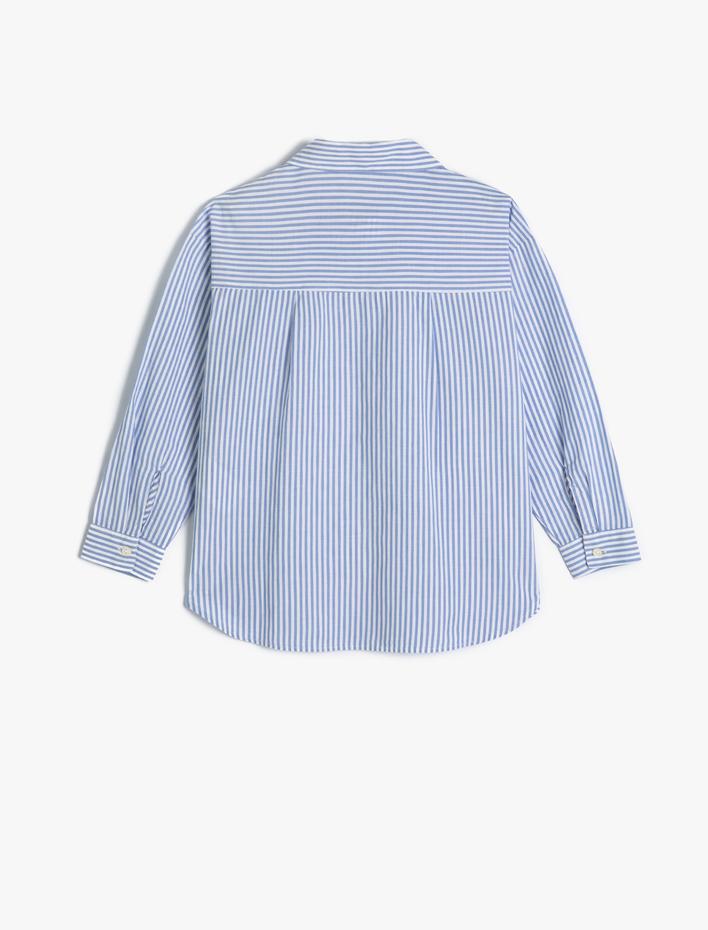 Kız Çocuk Oversize Gömlek Uzun Kollu Aplike Detaylı Pamuklu