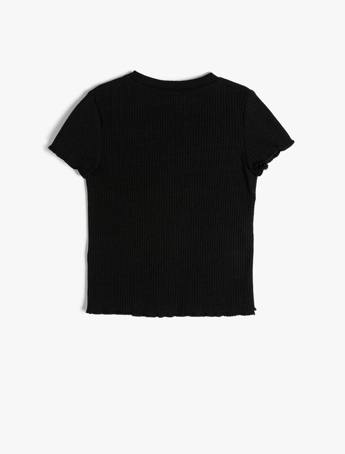 Kız Çocuk Tişört Slogan Baskılı Kısa Kollu Bisiklet Yaka