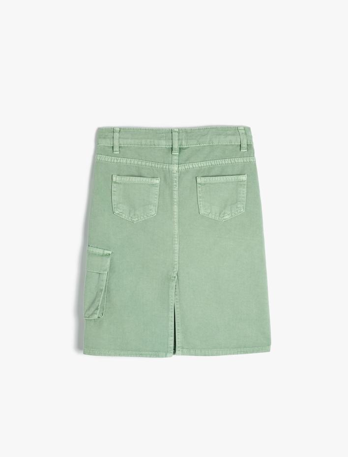 Kız Çocuk Kargo Kot Etek Kapaklı Cep Detaylı Pamuklu