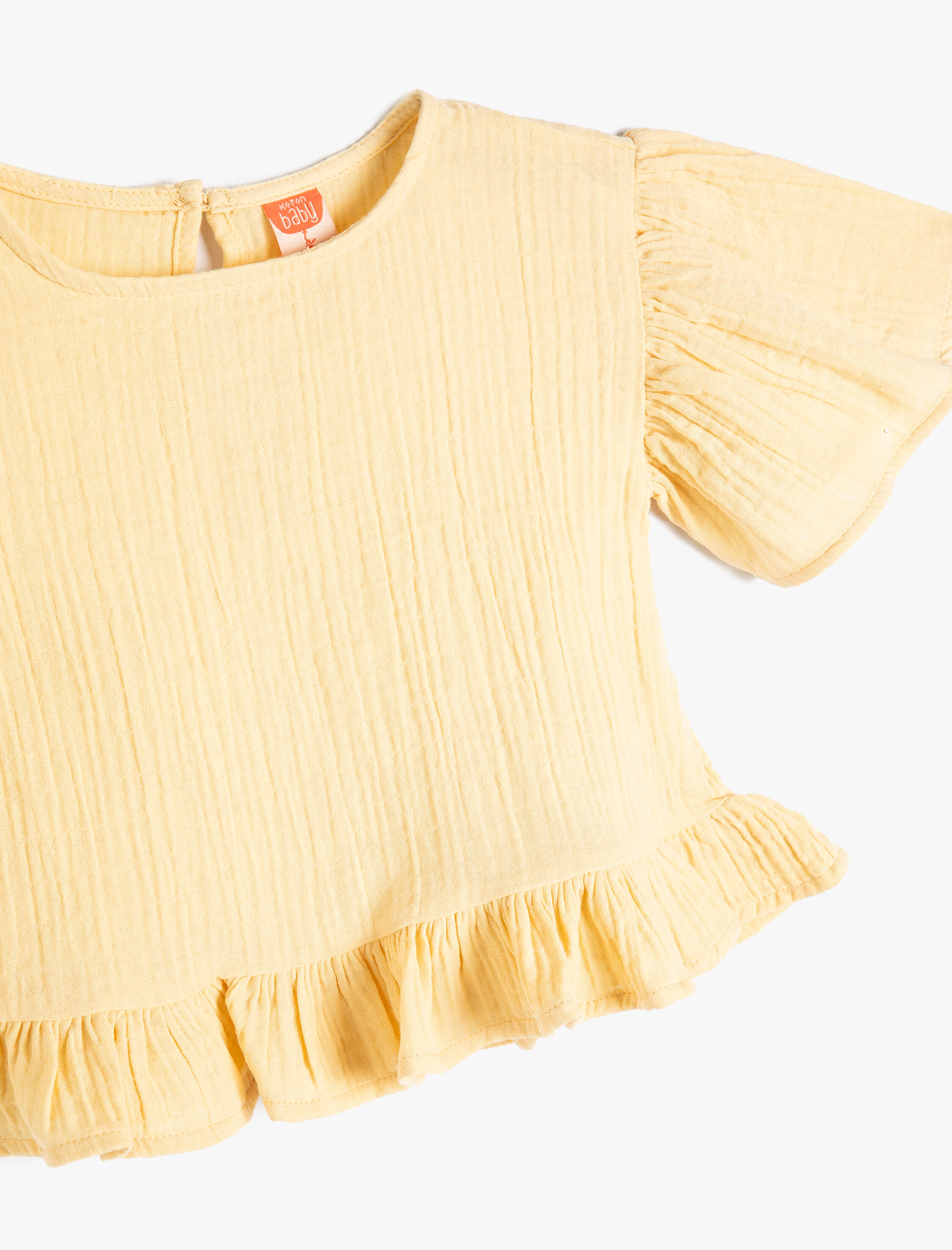  Kız Bebek Bluz Müslin Kumaş Kısa Kollu Bisiklet Yaka Dokulu Pamuklu