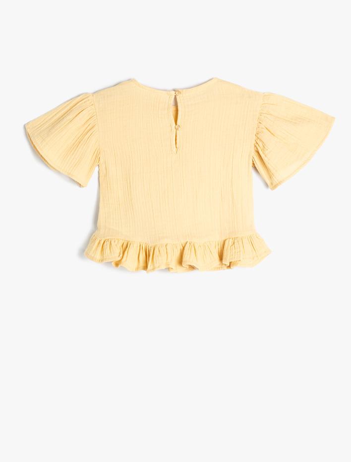 Kız Bebek Bluz Müslin Kumaş Kısa Kollu Bisiklet Yaka Dokulu Pamuklu