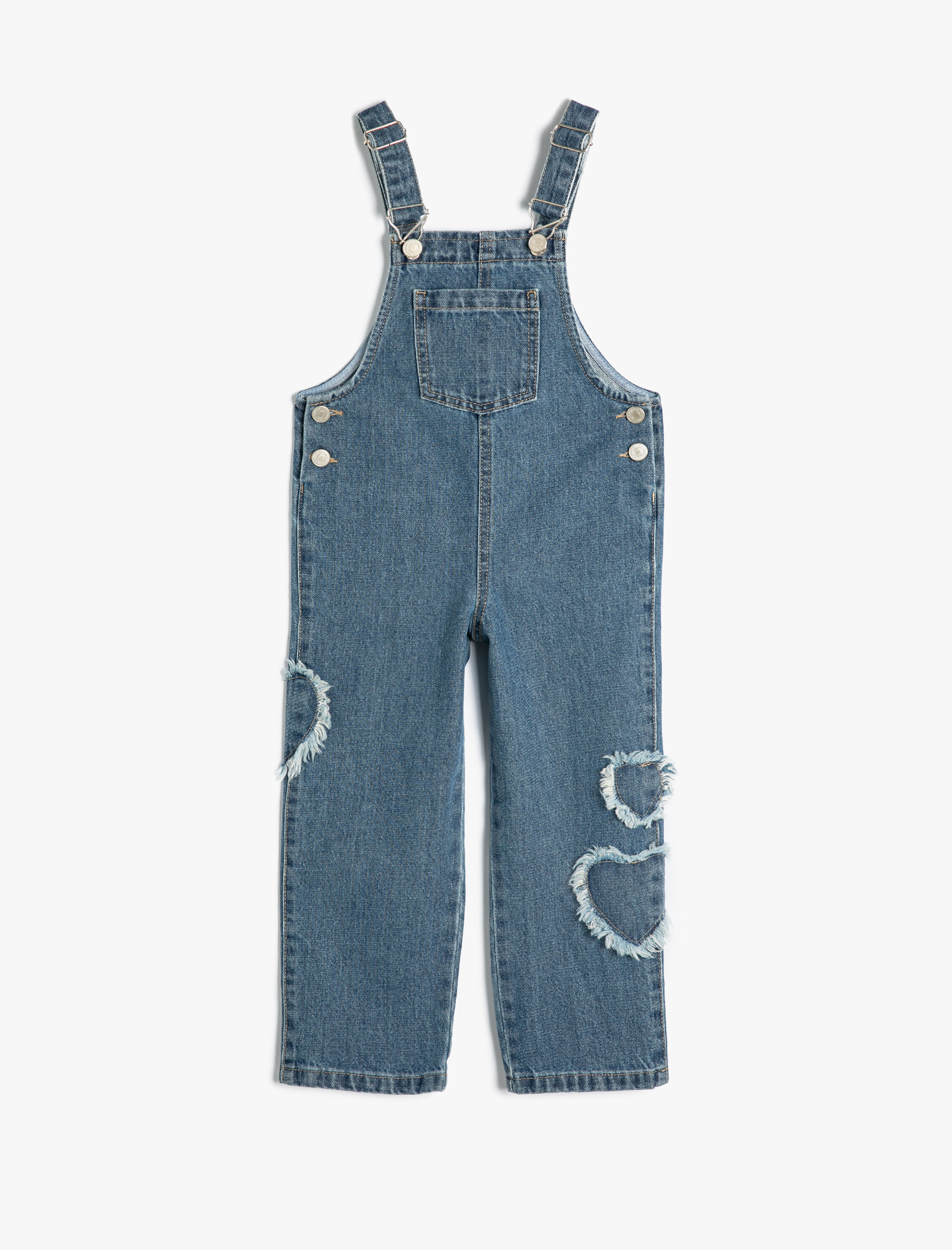  Kız Bebek Kot Tulum Cep Detaylı Kanguru Cepli Pamuklu