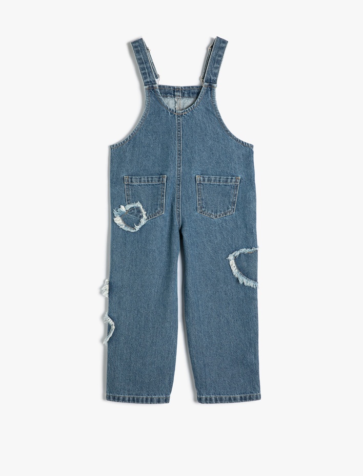 Kız Bebek Kot Tulum Cep Detaylı Kanguru Cepli Pamuklu