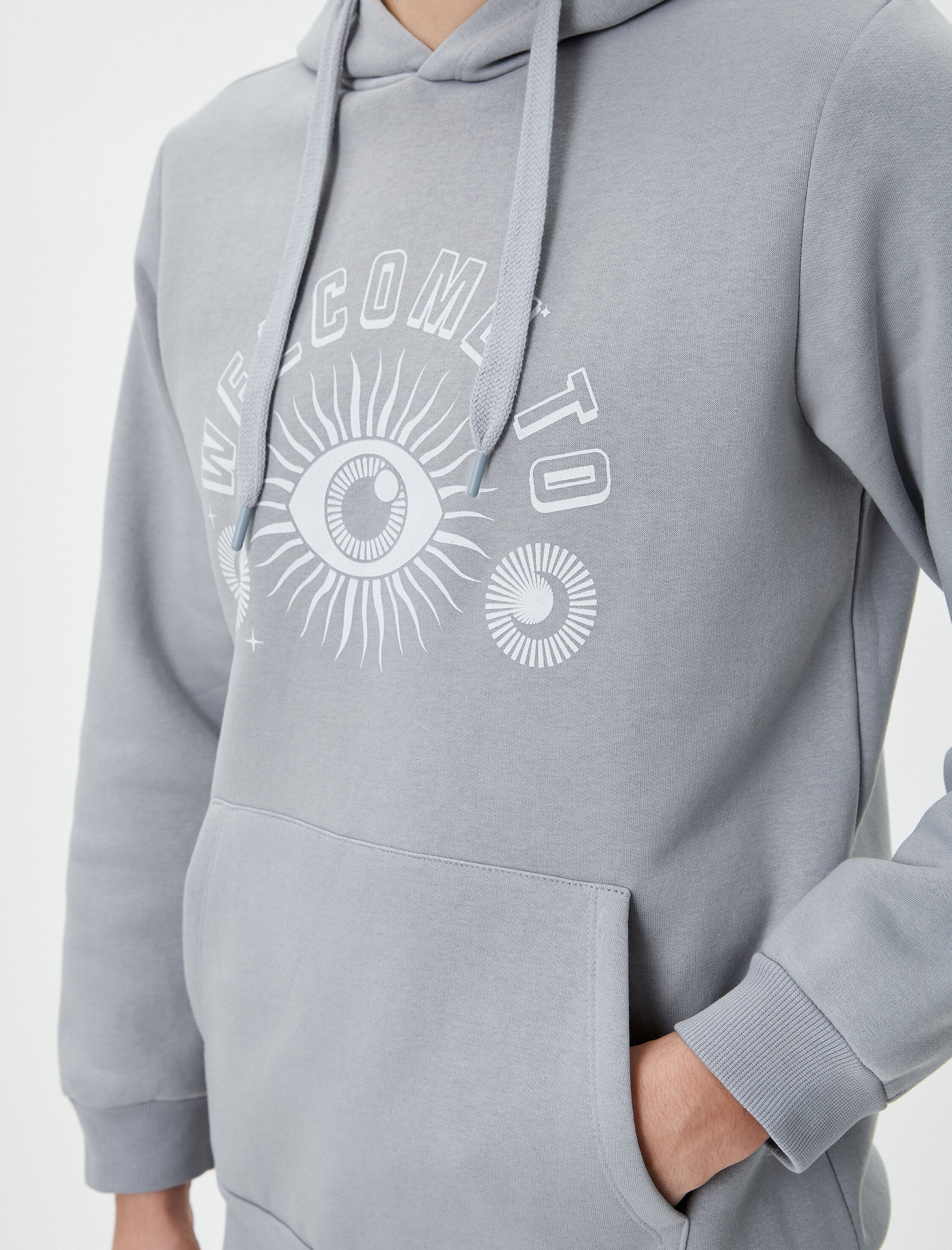  Slogan Baskılı Hoodie Kanguru Cep Detaylı Kapşonlu Şardonlu