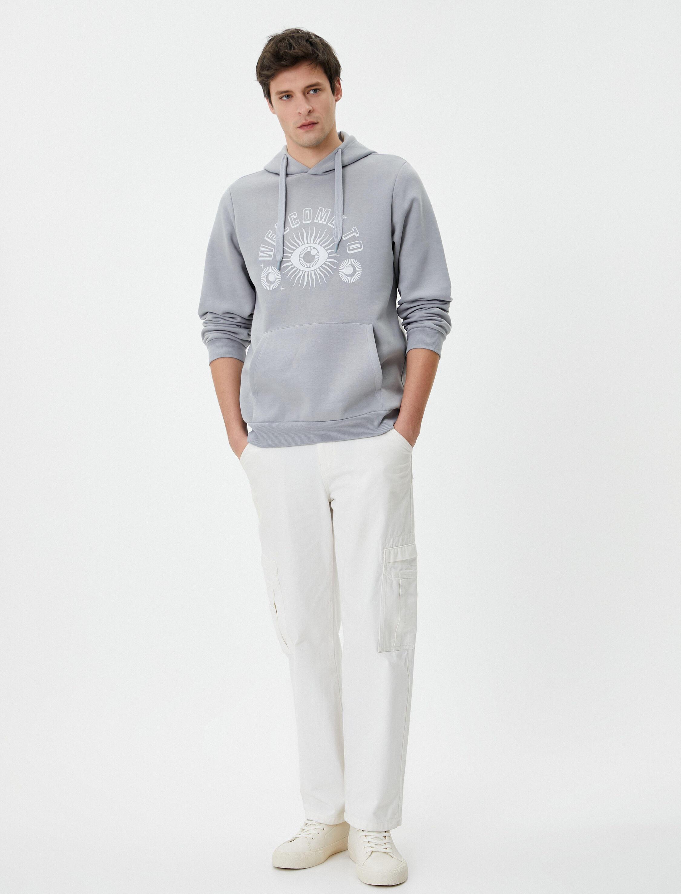   Slogan Baskılı Hoodie Kanguru Cep Detaylı Kapşonlu Şardonlu