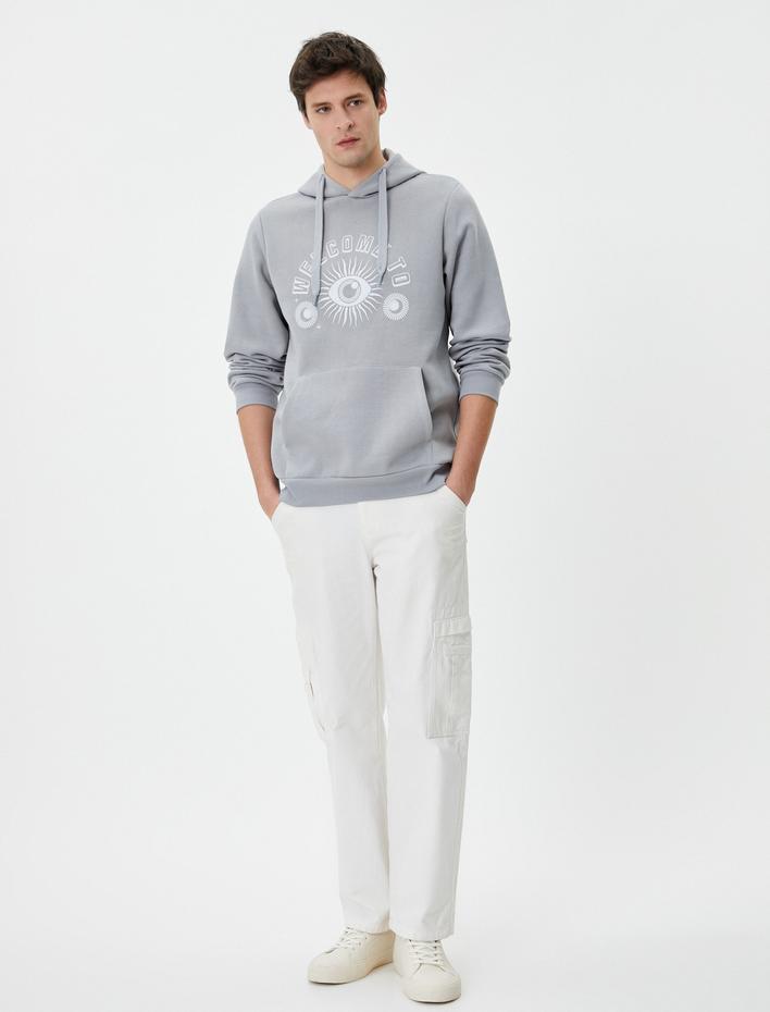  Slogan Baskılı Hoodie Kanguru Cep Detaylı Kapşonlu Şardonlu