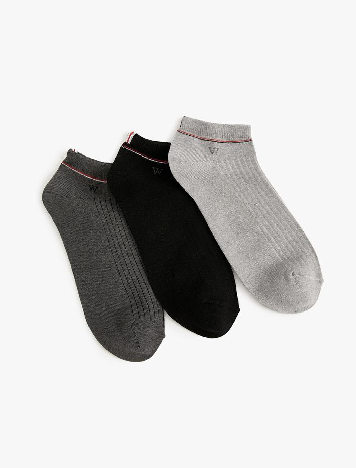 Erkek 3'lü Patik Çorap Seti Çok Renkli Şerit Detaylı