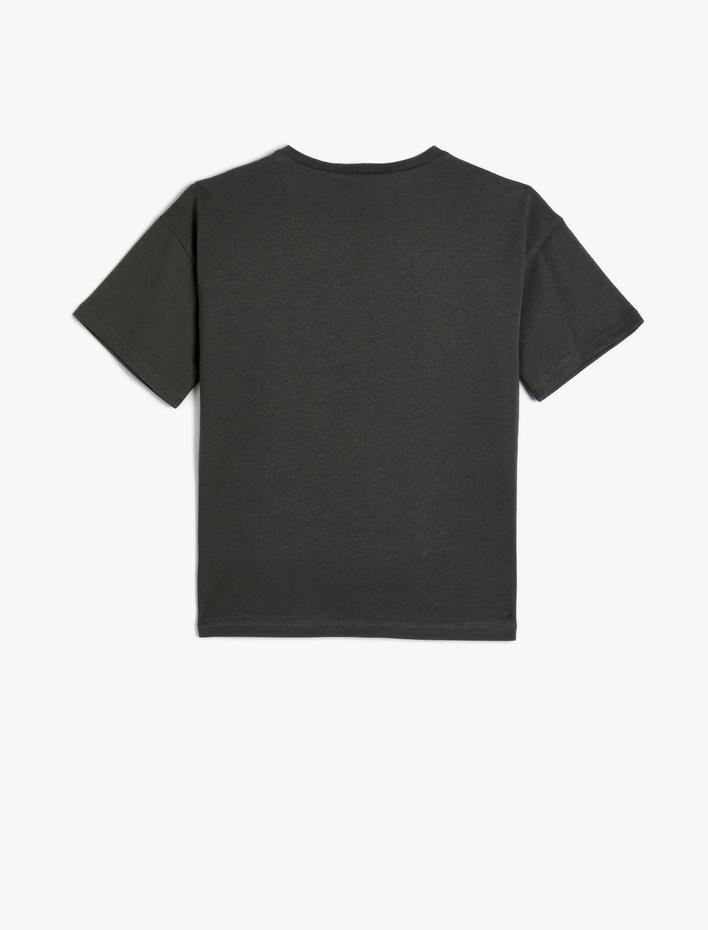 Kız Çocuk Oversize Tişört Kısa Kollu Bisiklet Yaka Kedi Baskılı Pamuklu