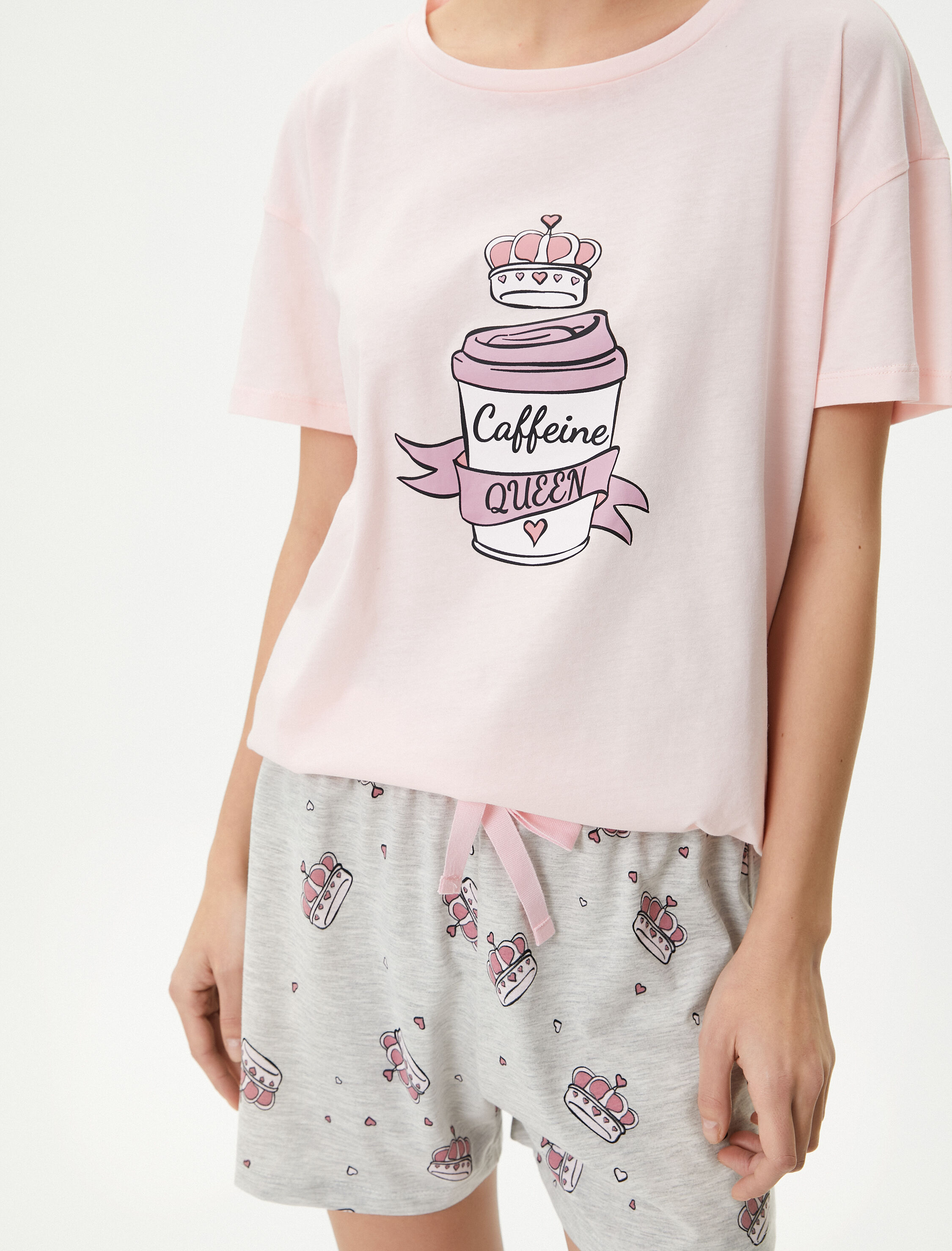   Şortlu Pijama Takımı Kahve Baskılı Kısa Kollu