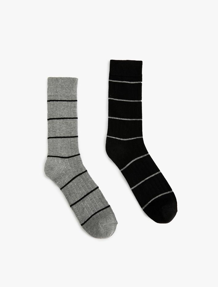 Erkek Çizgili 2'li Soket Çorap Seti Çok Renkli