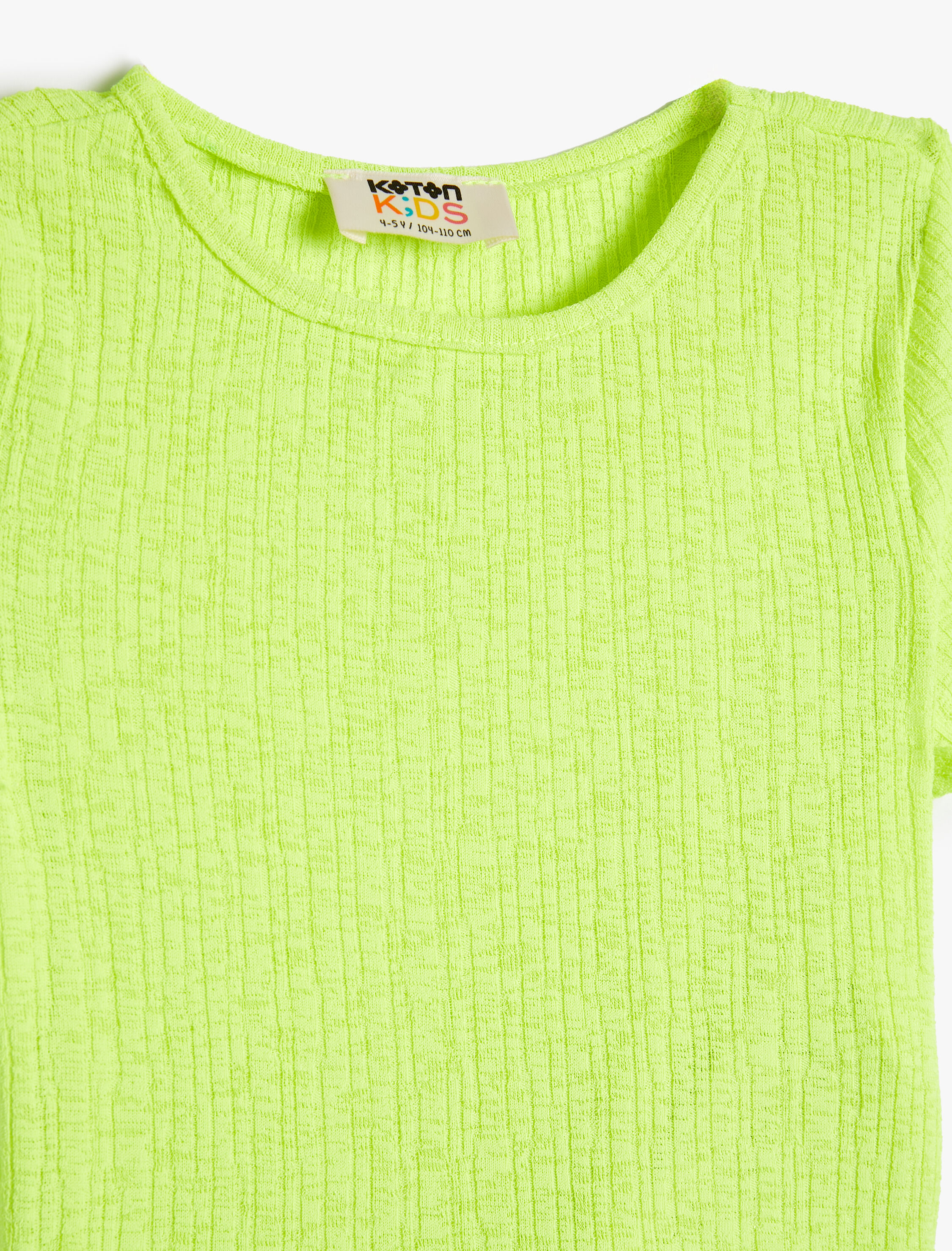  Kız Çocuk Basic Tişört Kısa Kollu Bisiklet Yaka Dokulu