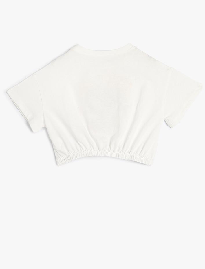 Kız Çocuk Crop Tişört Sörf Baskılı Beli Lastikli Kısa Kollu Pamuklu