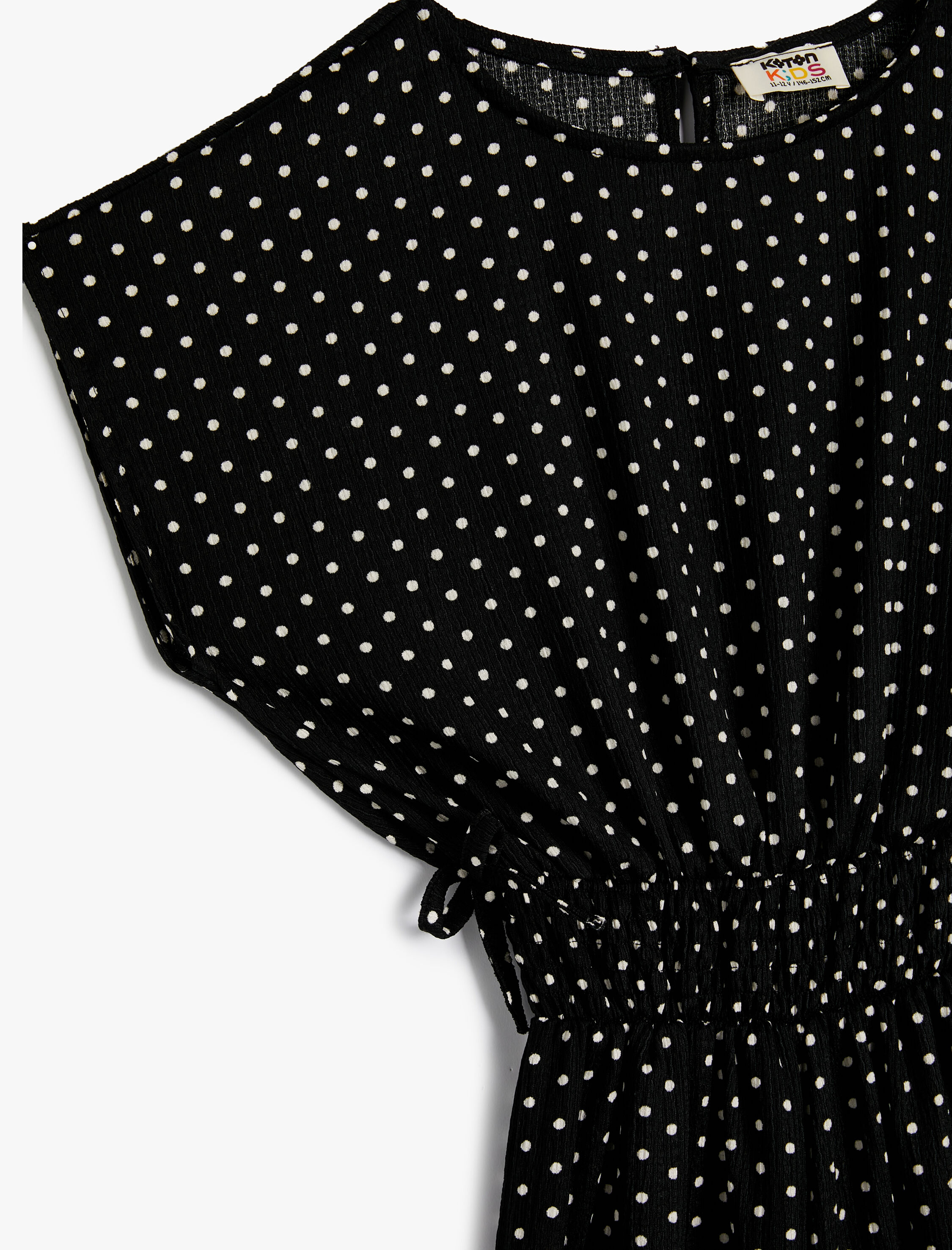  Kız Çocuk Puantiyeli Tulum Yuvarlak Yaka Beli Büzgülü