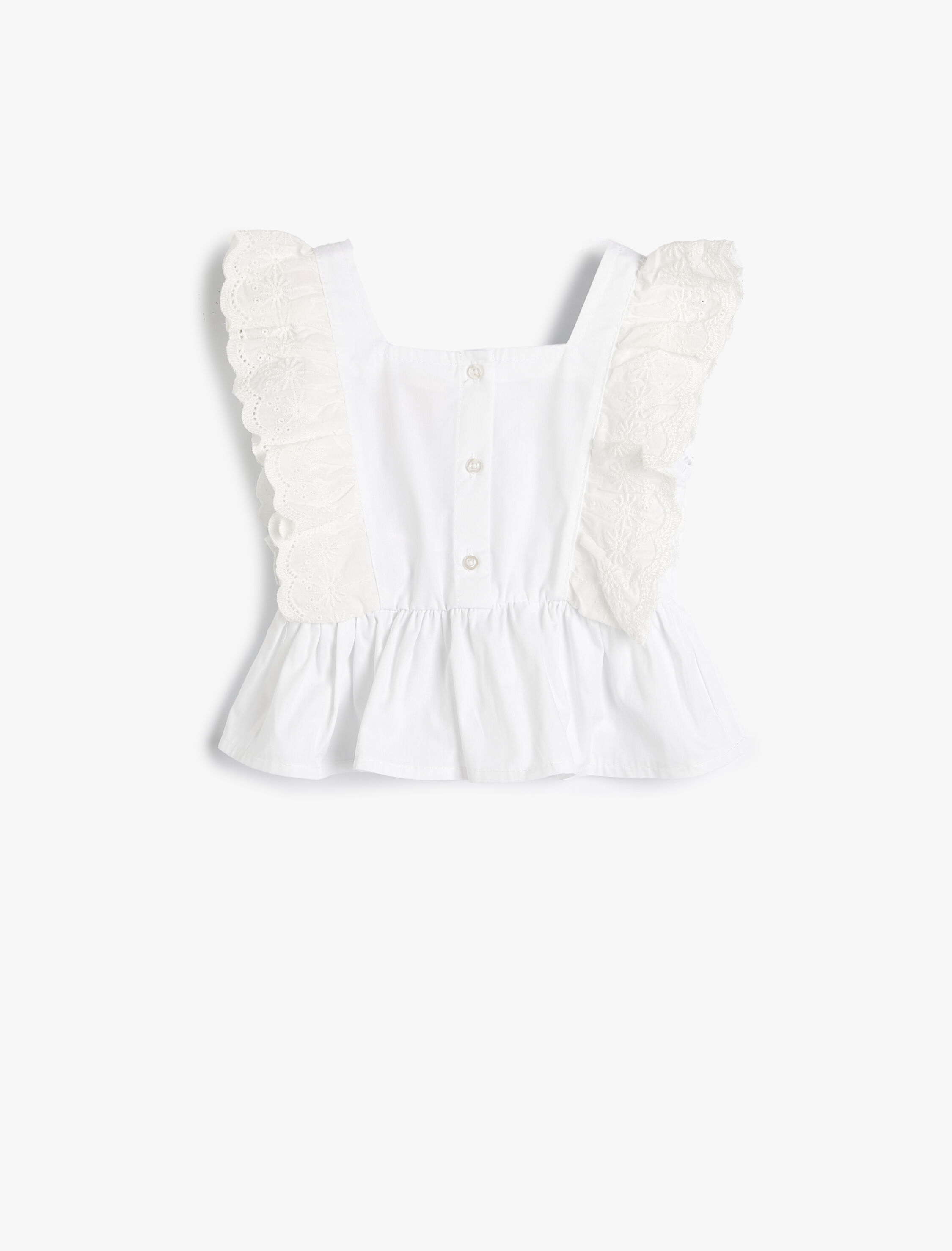  Kız Bebek Bluz Kolsuz Brodeli Fırfırlı Kare Yaka Pamuklu