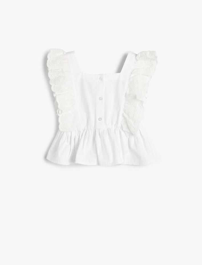 Kız Bebek Bluz Kolsuz Brodeli Fırfırlı Kare Yaka Pamuklu