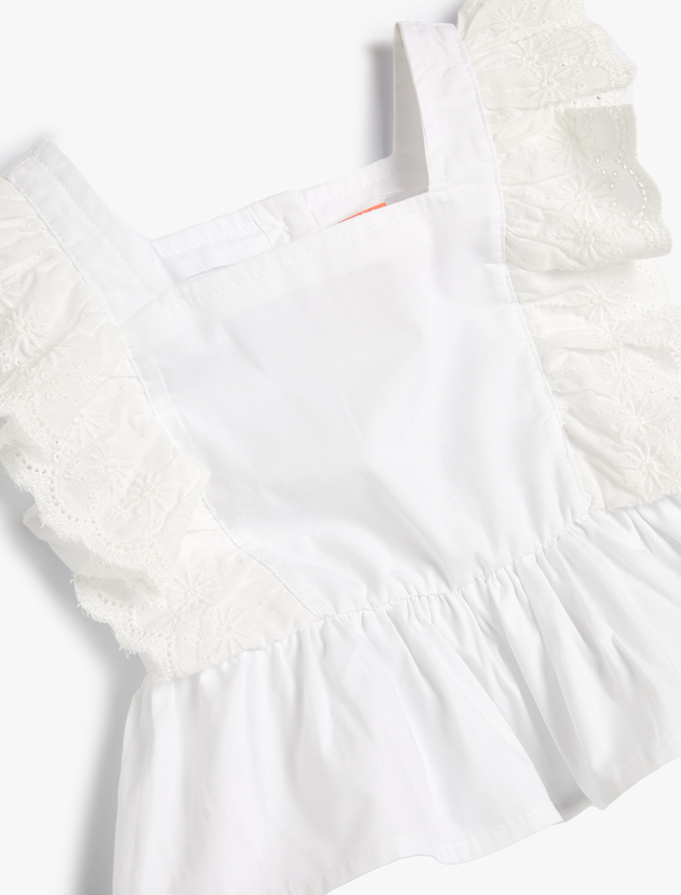  Kız Bebek Bluz Kolsuz Brodeli Fırfırlı Kare Yaka Pamuklu