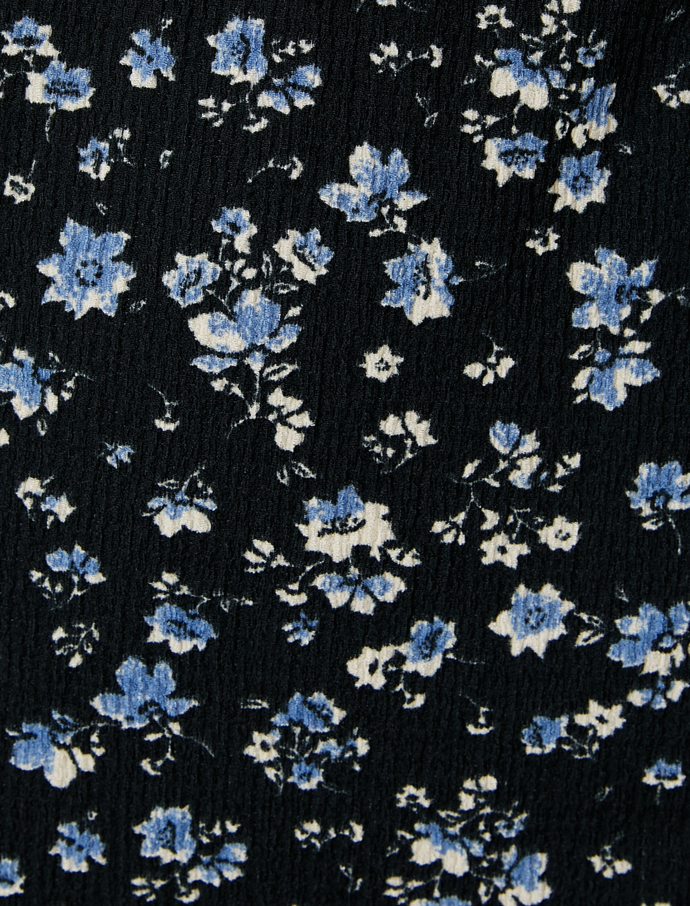   Midi Çiçekli Elbise Yırtmaç Detaylı Uzun Kollu Bağlama Detaylı Kare Yaka Bürümcük