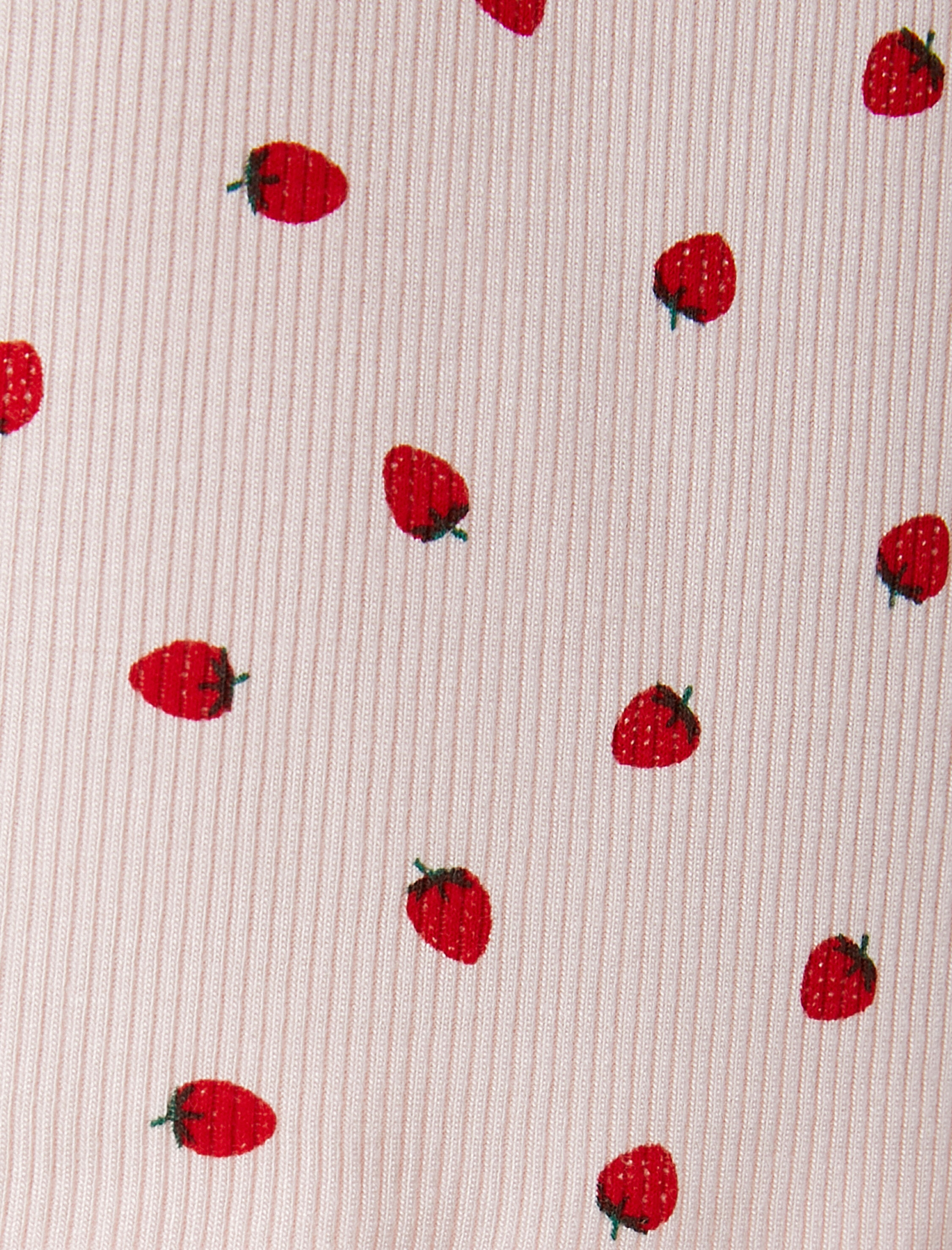   Şortlu Pijama Takımı Çilek Baskılı Kısa Kollu Bisiklet Yaka Viskon