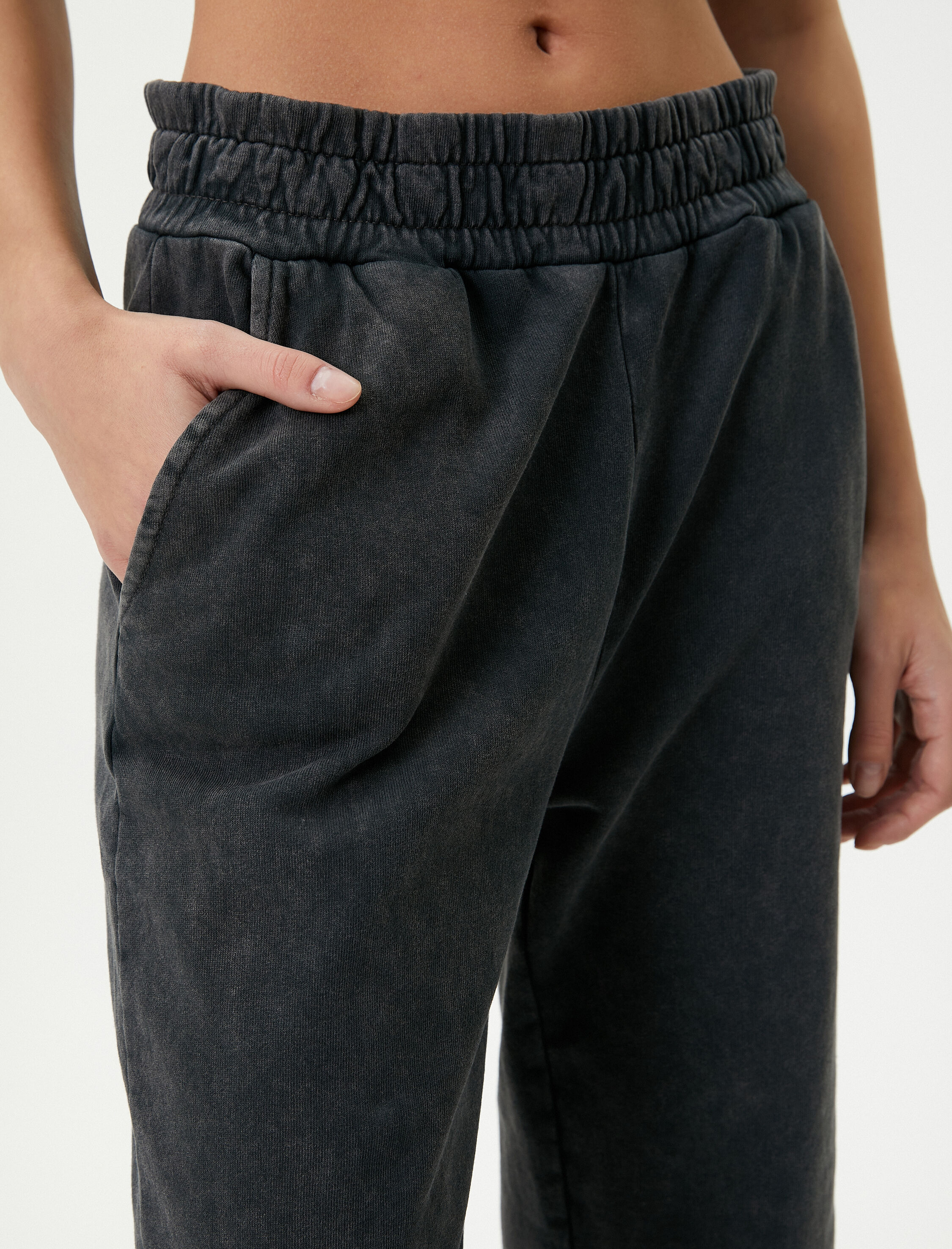   Şardonlu Jogger Eşofman Altı Cepli Soluk Efektli Rahat Kalıp Pamuklu