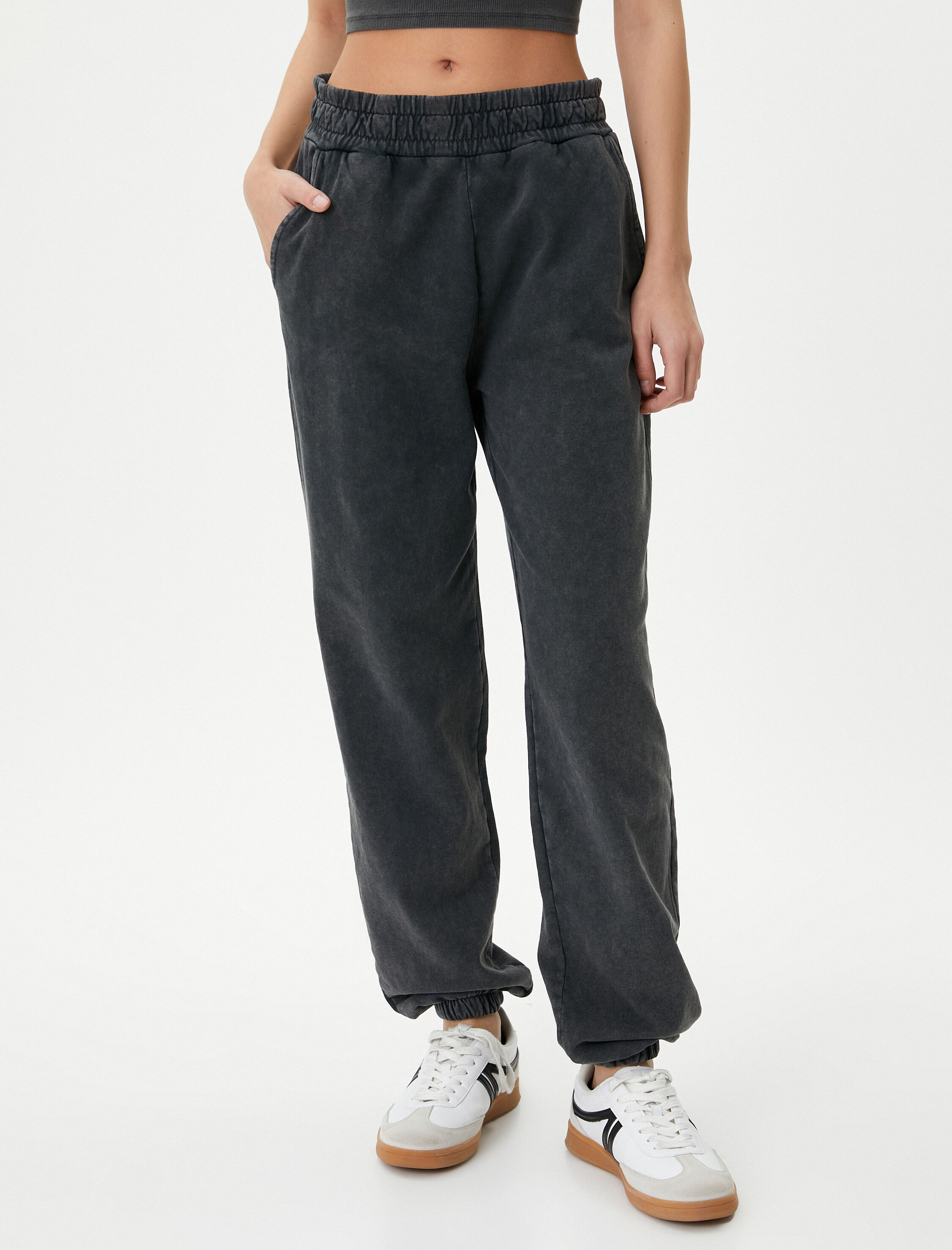   Şardonlu Jogger Eşofman Altı Cepli Soluk Efektli Rahat Kalıp Pamuklu