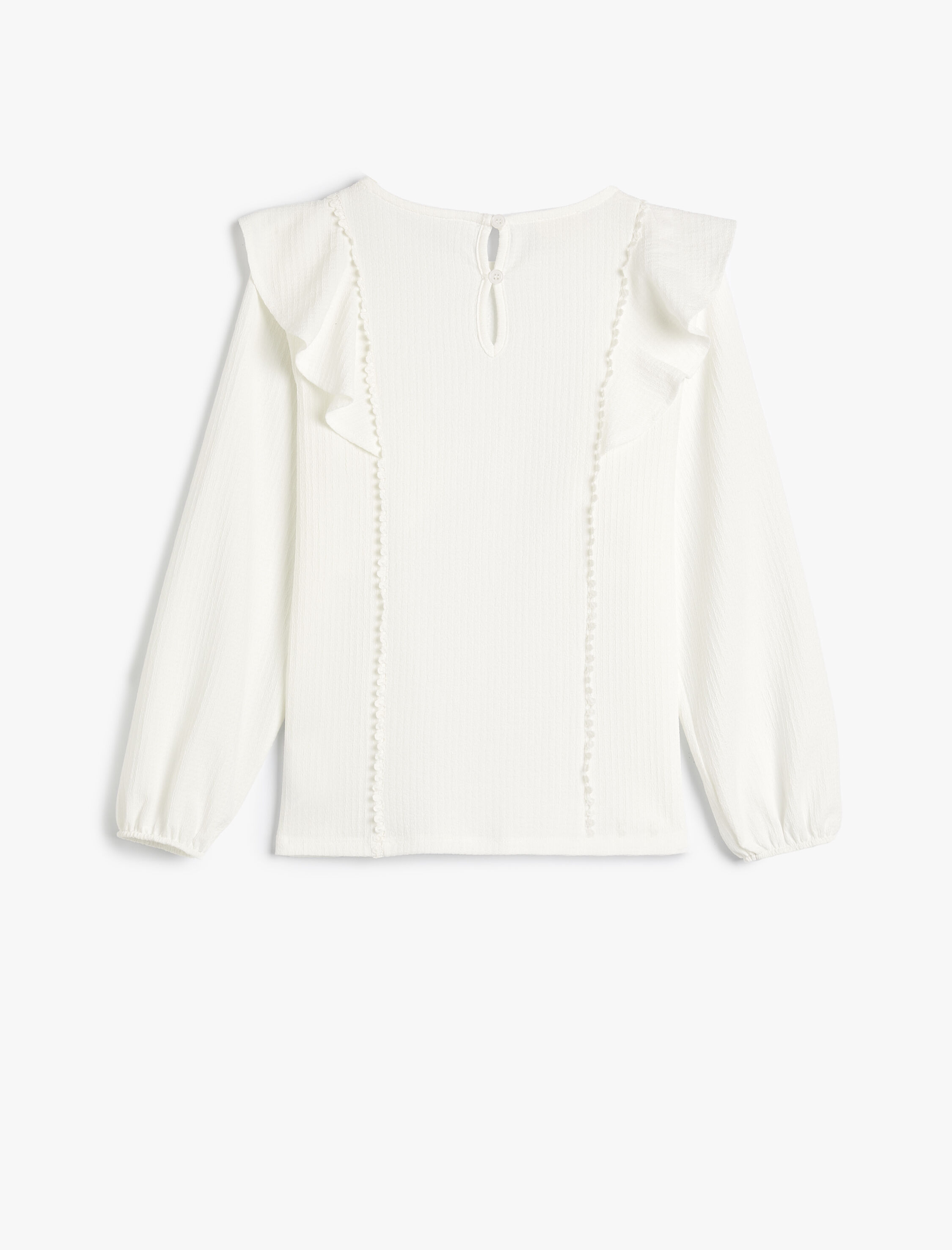  Kız Çocuk Bluz Uzun Kollu Bisiklet Yaka Fırfır Detaylı Pamuklu