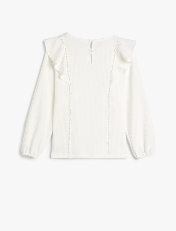 Kız Çocuk Bluz Uzun Kollu Bisiklet Yaka Fırfır Detaylı Pamuklu