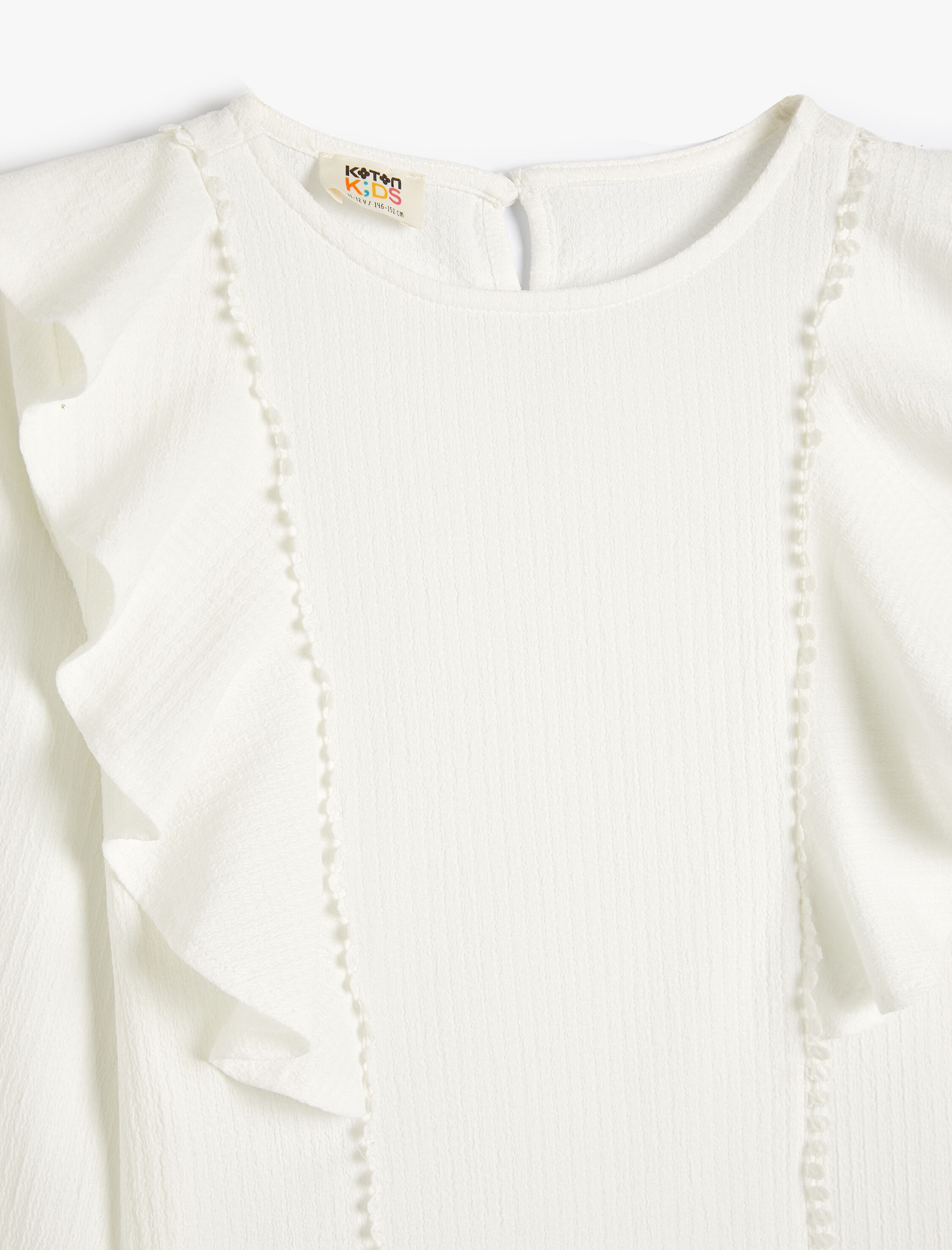  Kız Çocuk Bluz Uzun Kollu Bisiklet Yaka Fırfır Detaylı Pamuklu