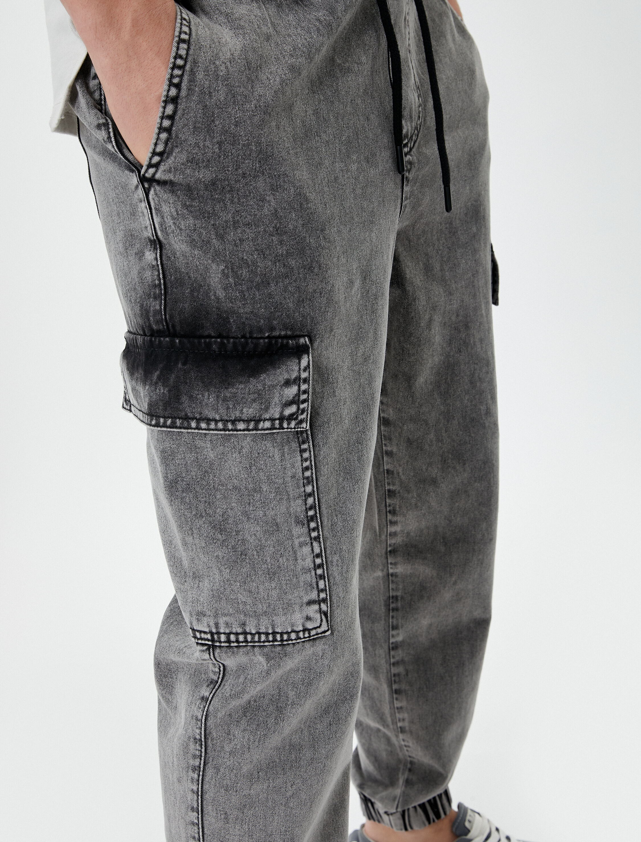   Oversize Kot Pantolon Jogger Kargo Cepli Beli Bağcıklı Yıkamalı