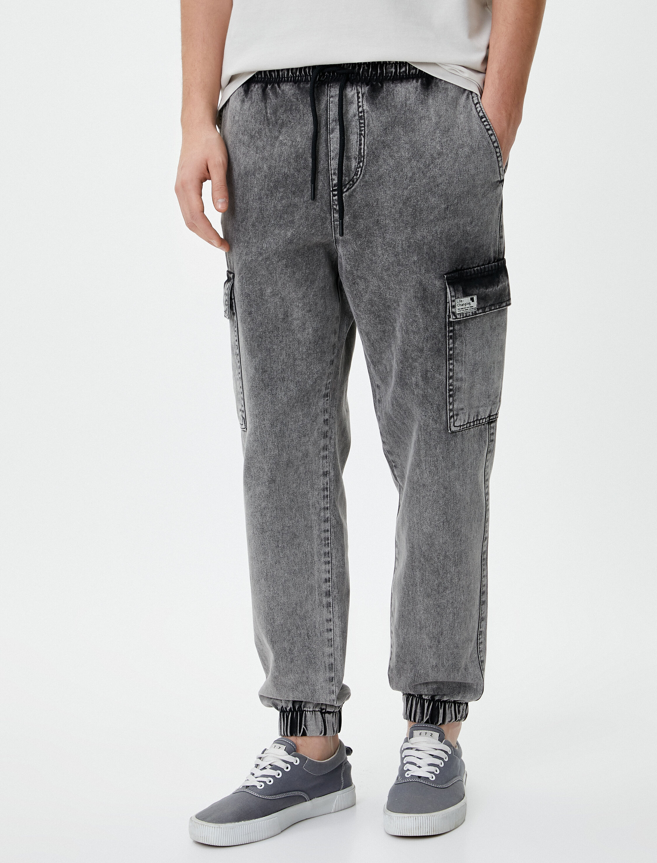   Oversize Kot Pantolon Jogger Kargo Cepli Beli Bağcıklı Yıkamalı