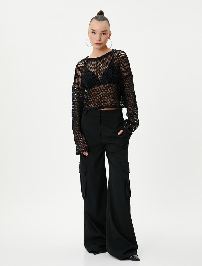  Crop File Tişört Uzun Kollu Bisiklet Yaka