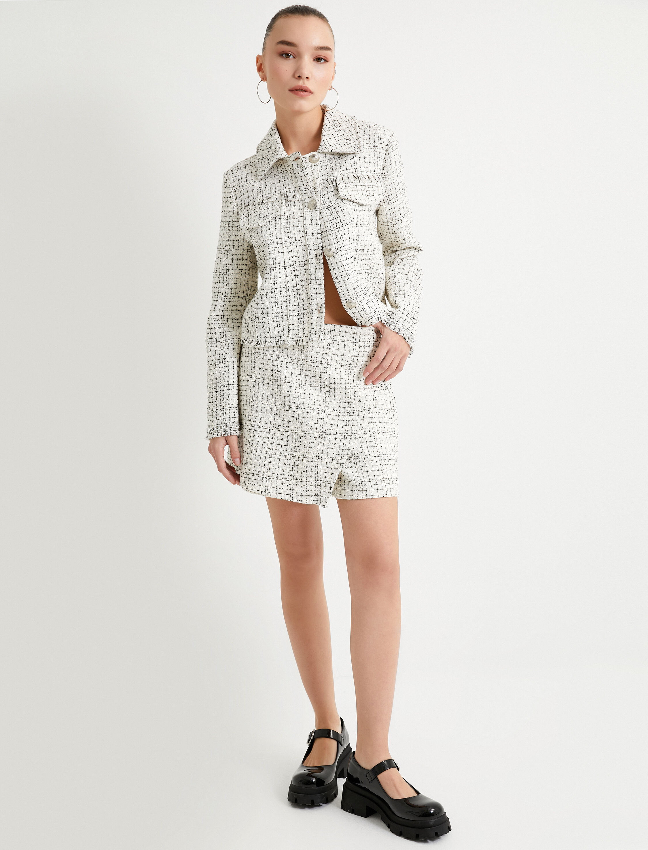   Mini Tüvit Şort Etek Kruvaze Slim Fit