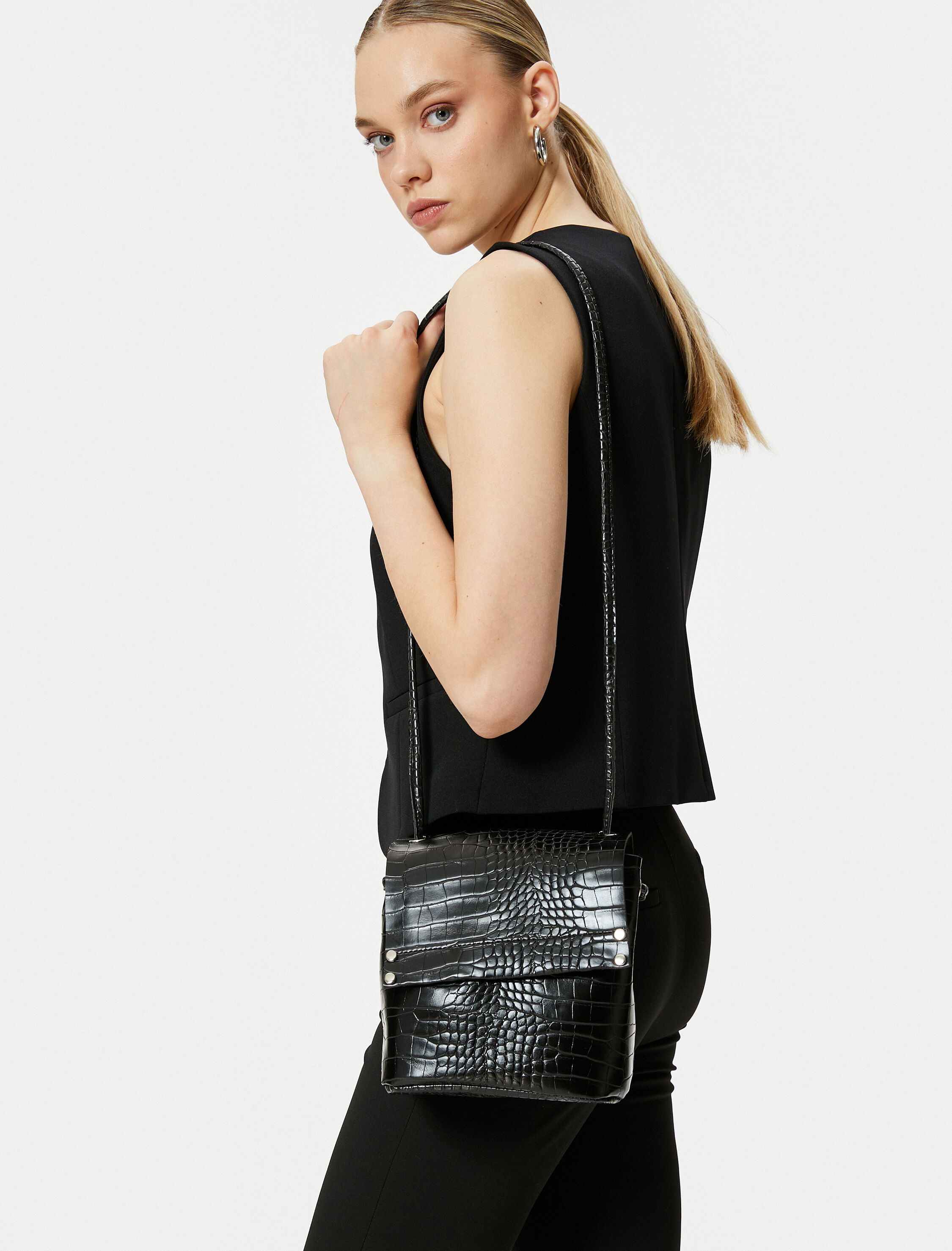  Kadın Mini Çapraz Çanta Suni Kroko Görünümlü