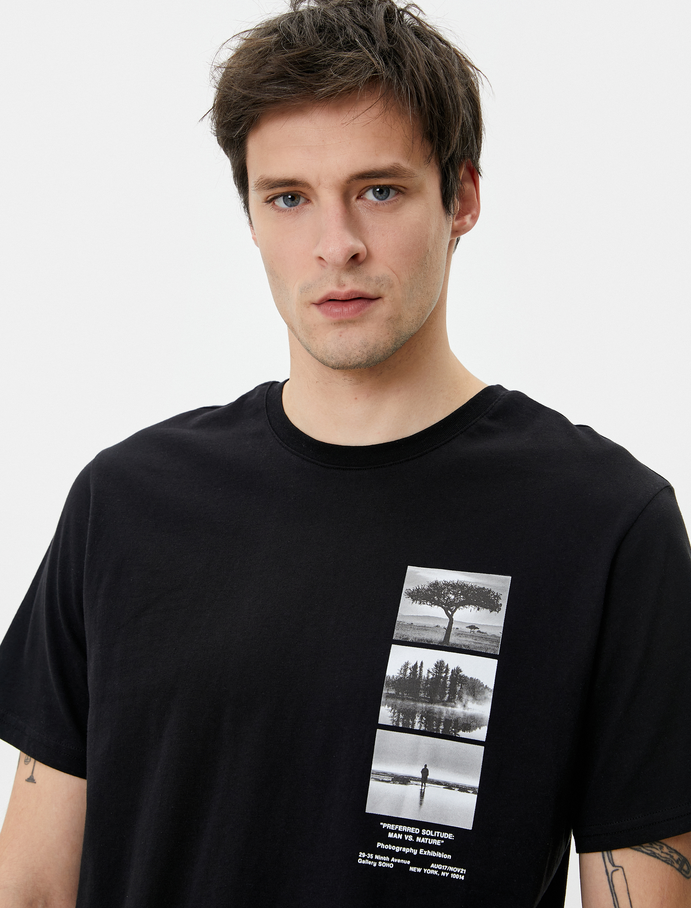   Baskılı Tişört Bisiklet Yaka Kısa Kollu Pamuklu