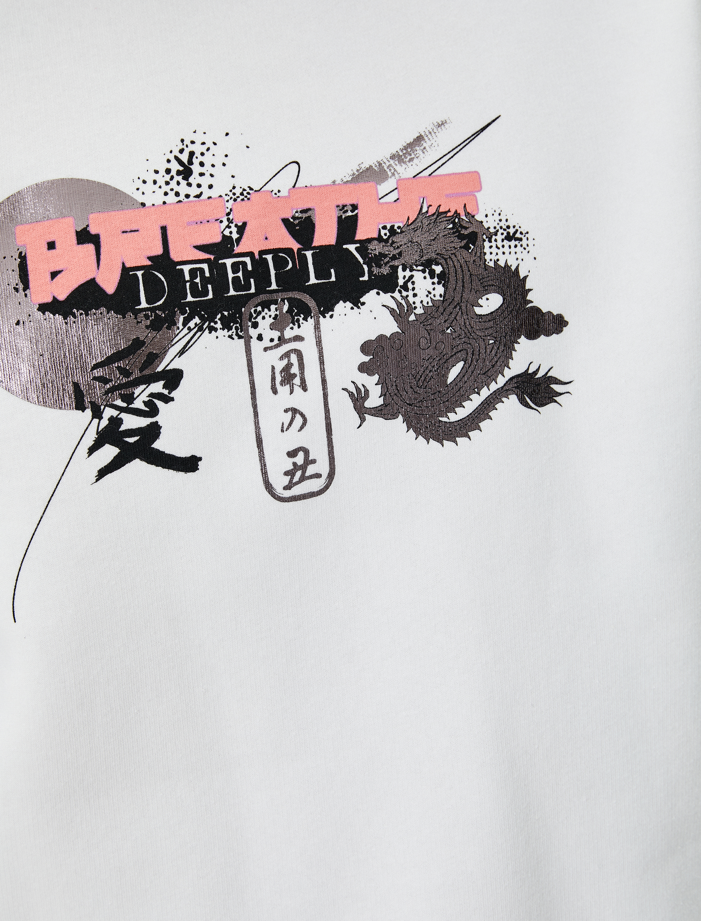   Arkası Baskılı Sweat Uzakdoğu Temalı Bisiklet Yaka  Şardonlu