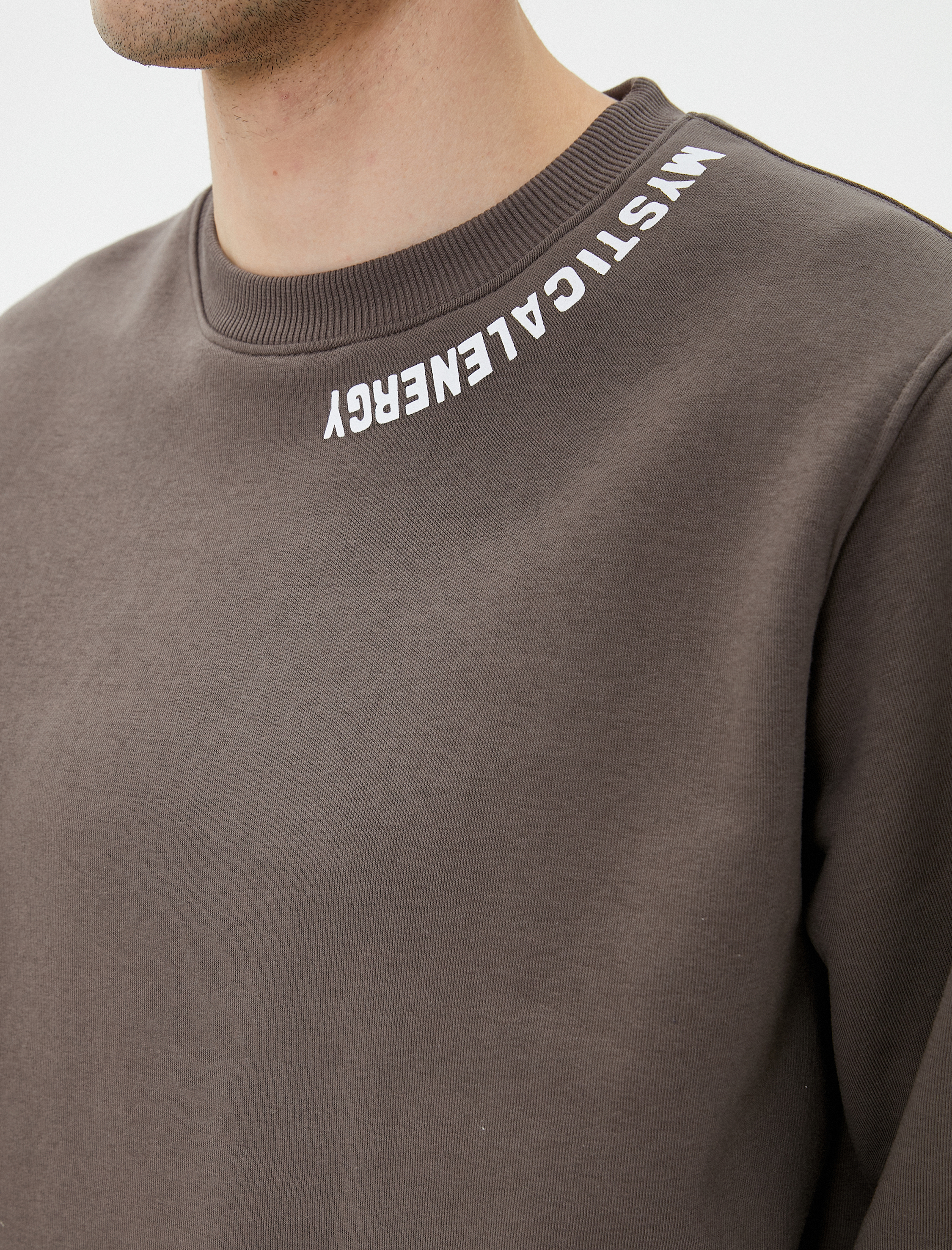   Bisiklet Yaka Sweat Etnik Baskılı Sloganlı Uzun Kollu Şardonlu