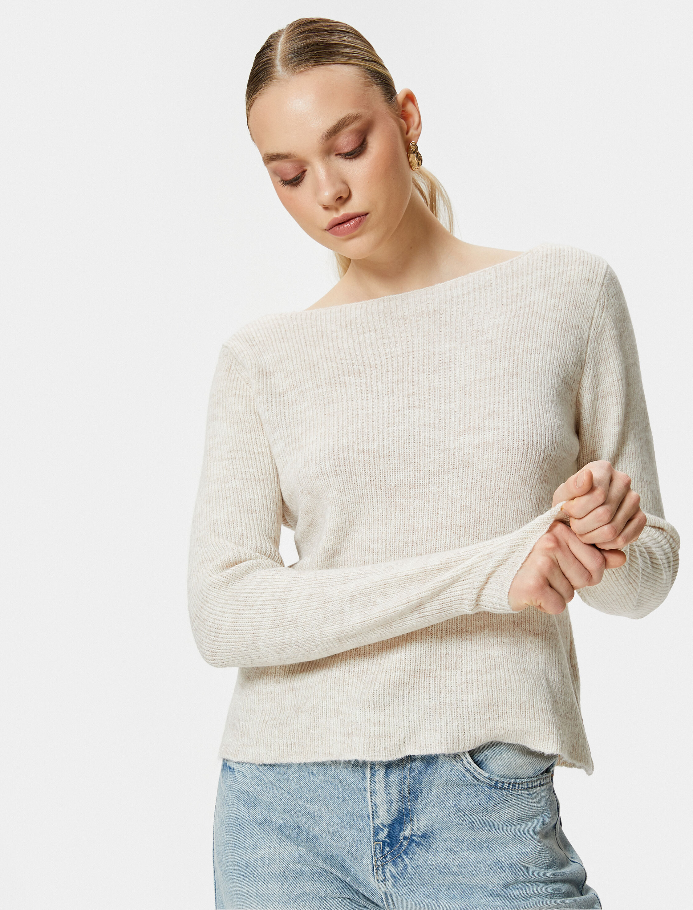   Kayık Yaka Kazak Basic Fitilli