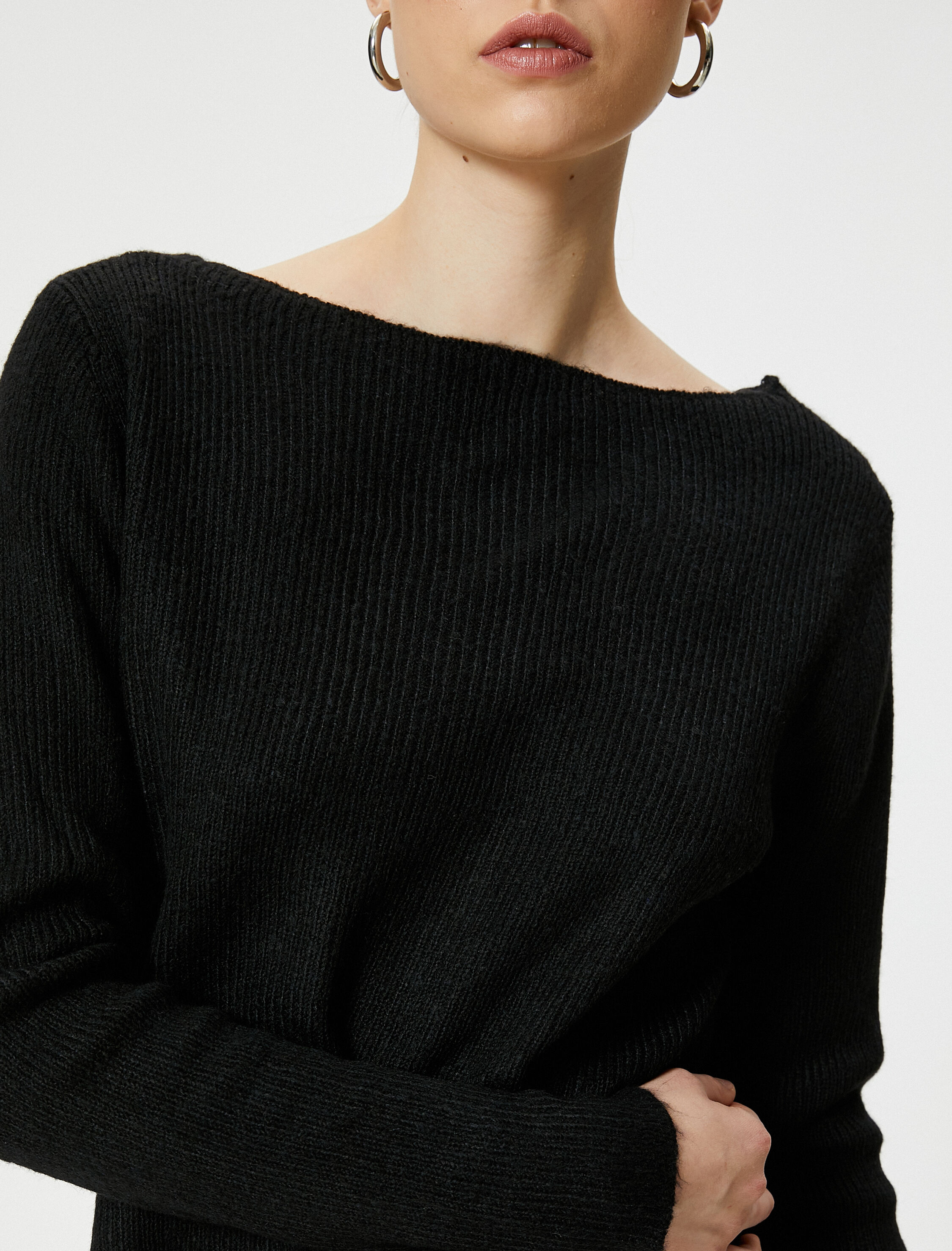   Kayık Yaka Kazak Basic Fitilli